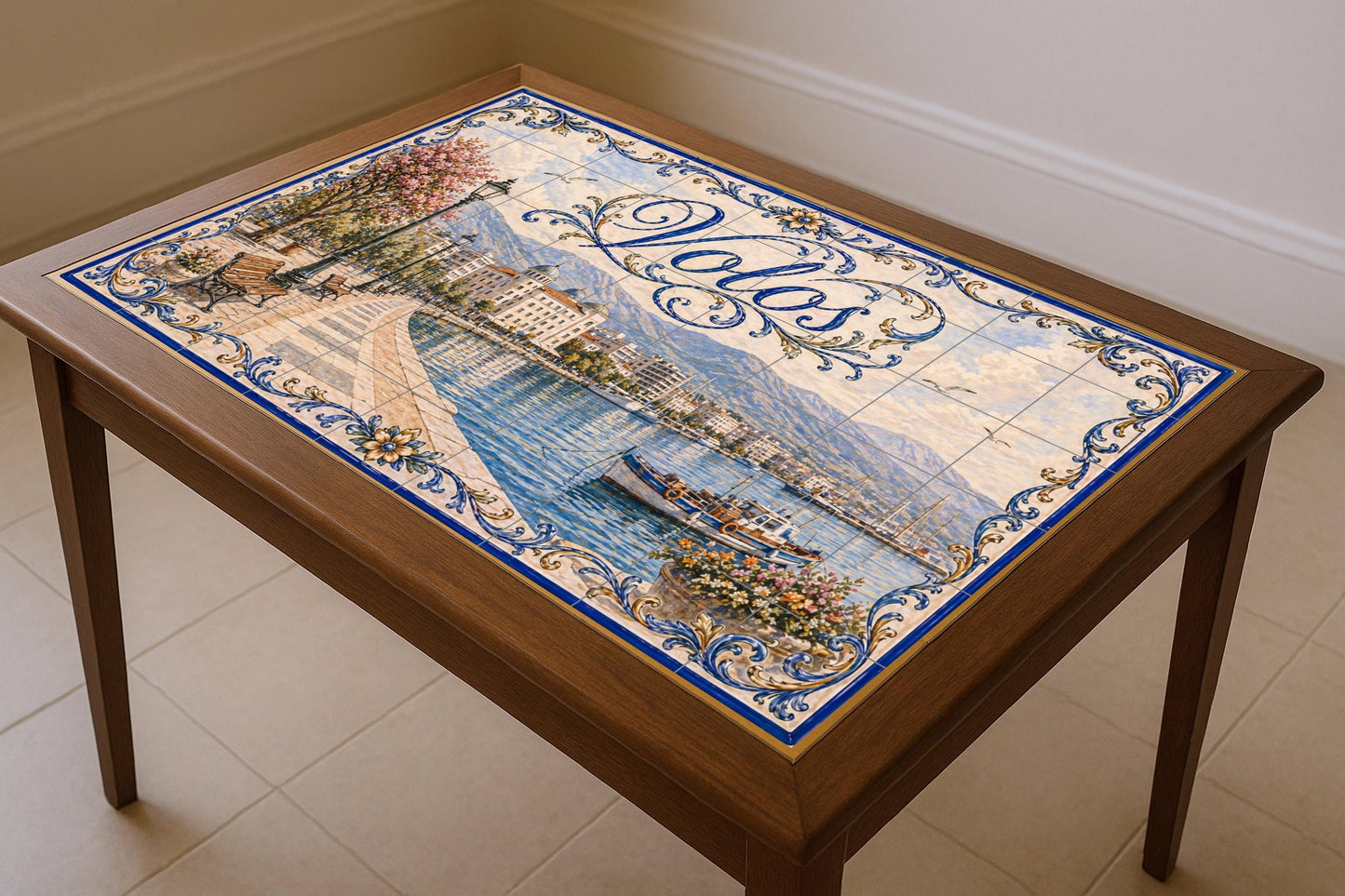 Volos, Greece, Art Mural of the Harbour Greek — City & Landmark Art · Tile Wall Art