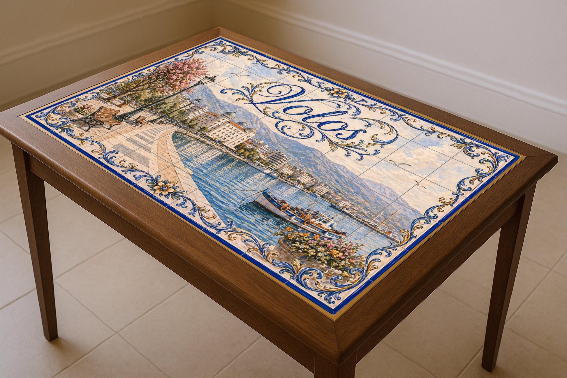 Volos, Greece, Art Mural of the Harbour Greek — City & Landmark Art · Tile Wall Art