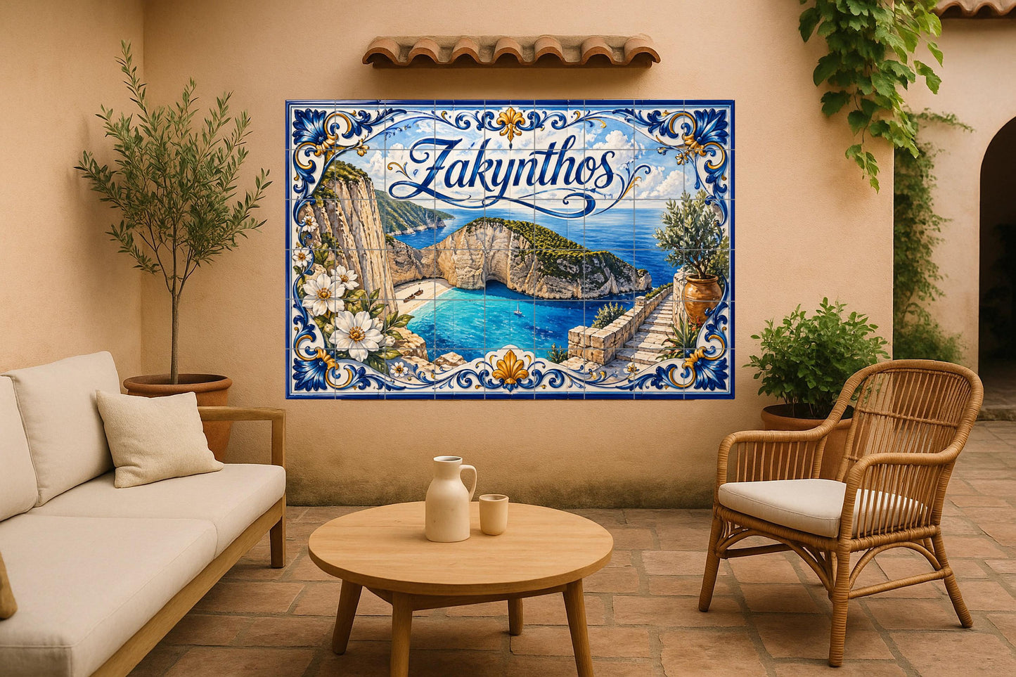 Zakynthos, Griechenland, Kunst Wandbild von die Strand — Fliesen-Wandbild aus Keramik · Städte & Monumente