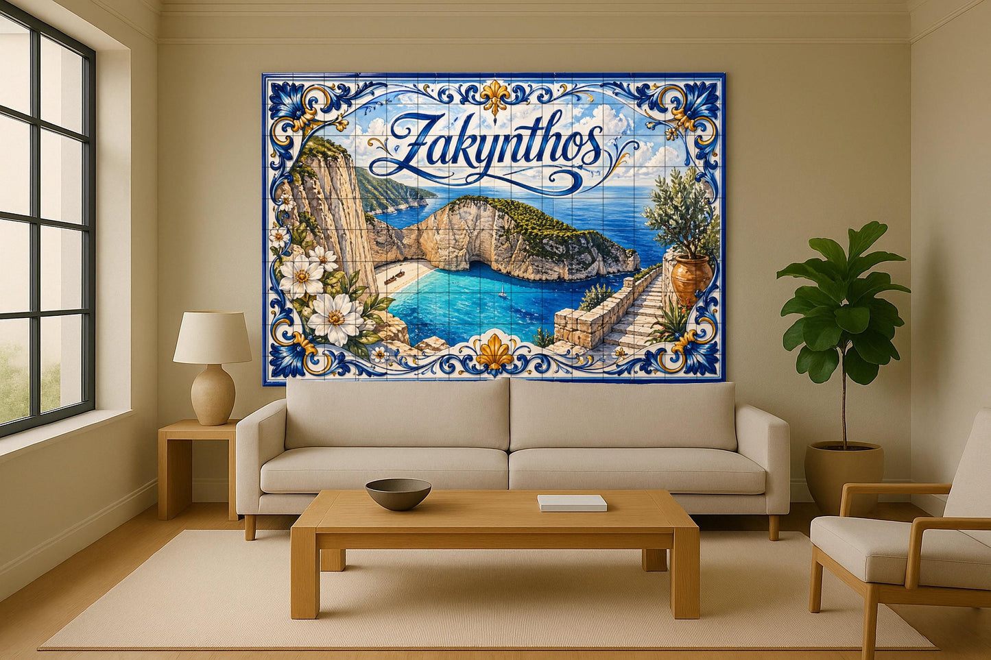 Zakynthos, Griechenland, Kunst Wandbild von die Strand — Fliesen-Wandbild aus Keramik · Städte & Monumente