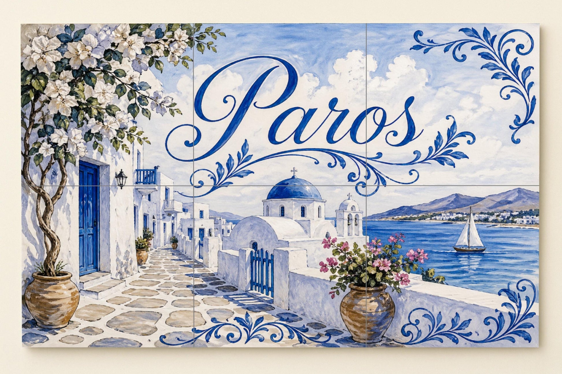 Paros, arte mural junto al mar en una isla g — Décor Mural Nautique, Art Mural en Céramique