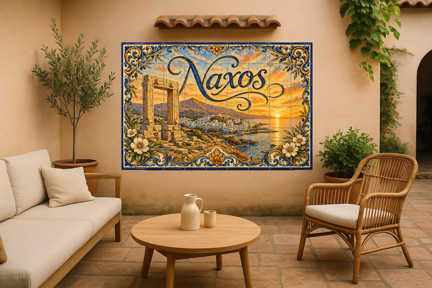 Naxos, Art Mural Côtier de les Cícladas — Scène de Bord de Mer, Art Mural en Céramique