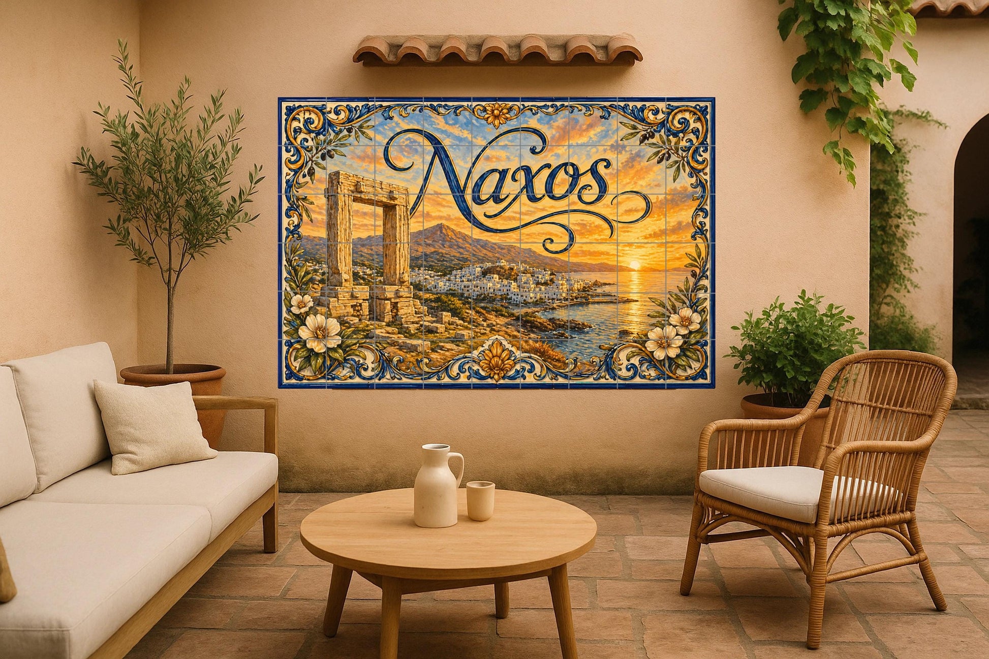 Naxos, Art Mural Côtier de les Cícladas — Scène de Bord de Mer, Art Mural en Céramique