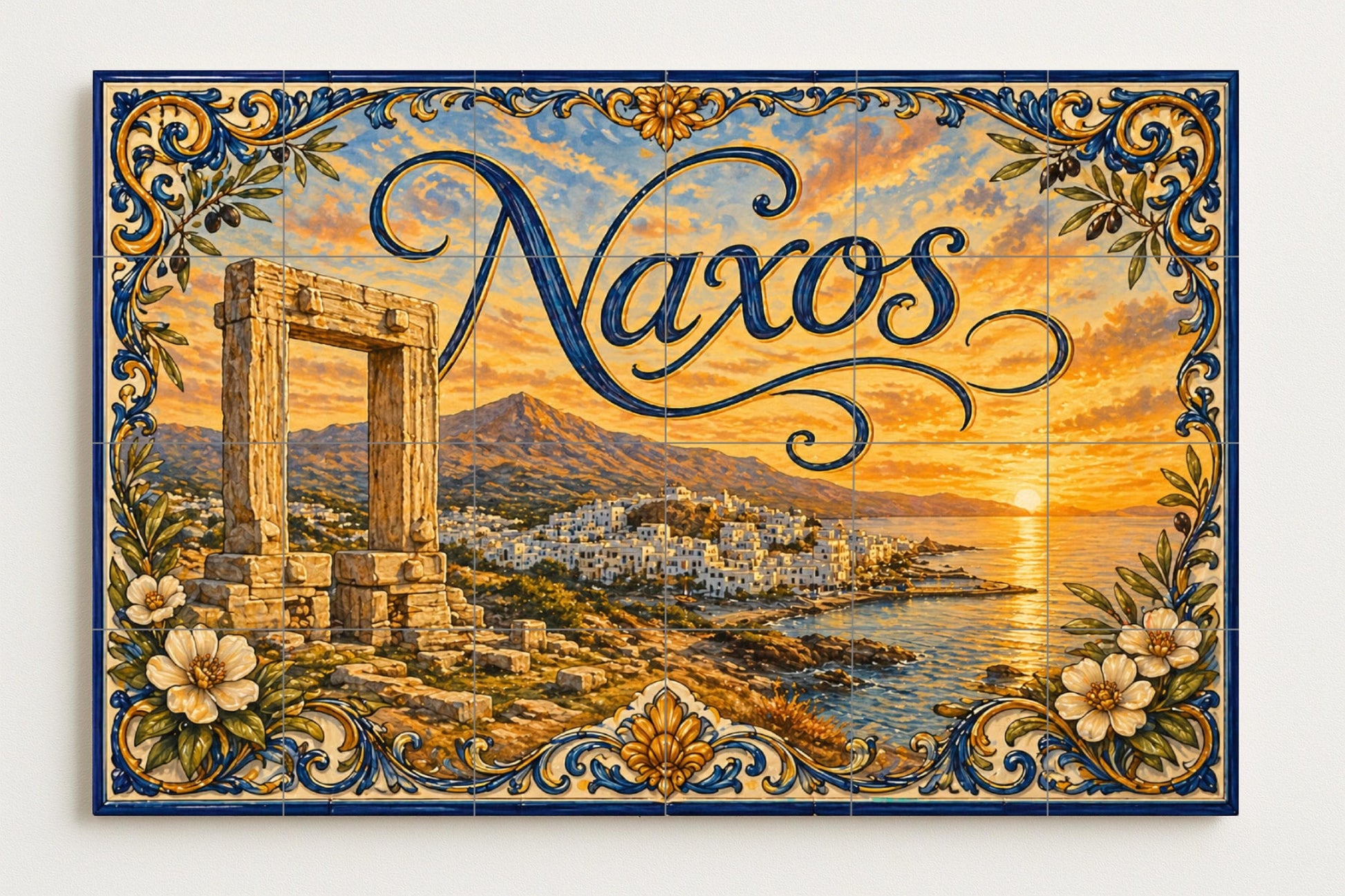 Naxos, Art Mural Côtier de les Cícladas — Scène de Bord de Mer, Art Mural en Céramique