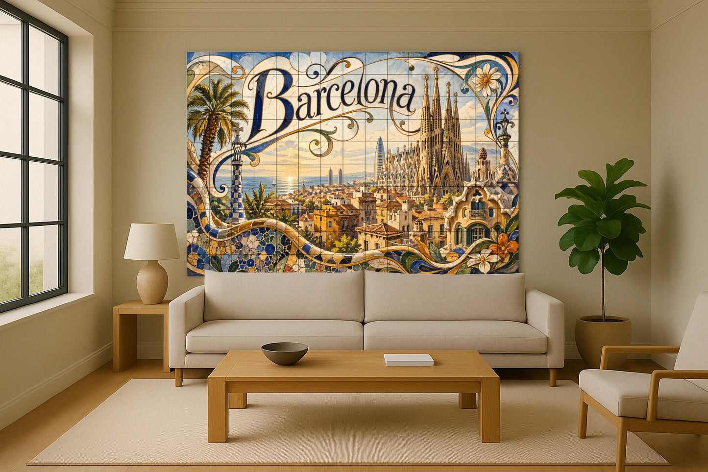 Mural de azulejos cerámicos de la Sagrada Familia de Barcelona…
