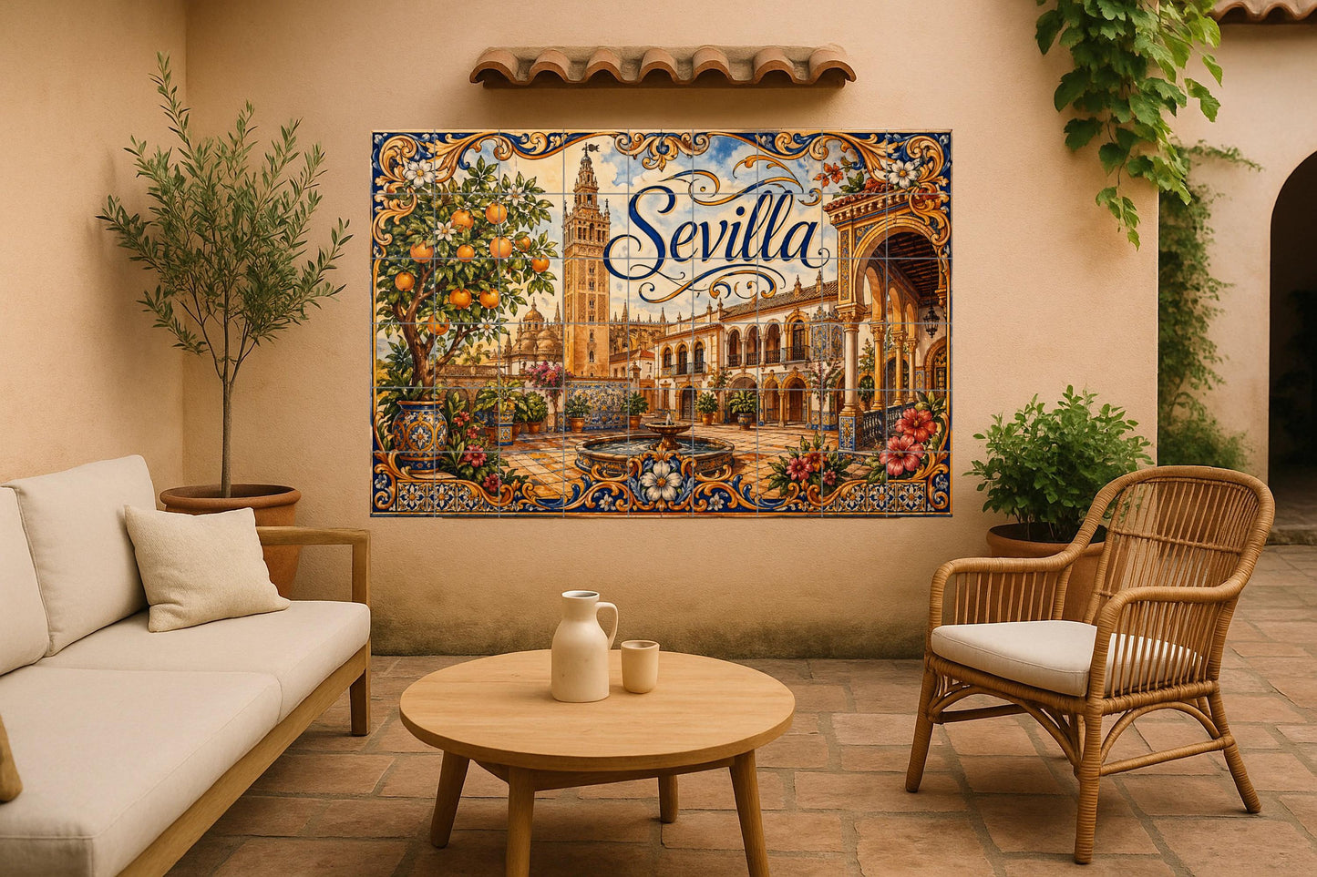 Mural de azulejos cerámicos de La Giralda de Sevilla, decoración de…