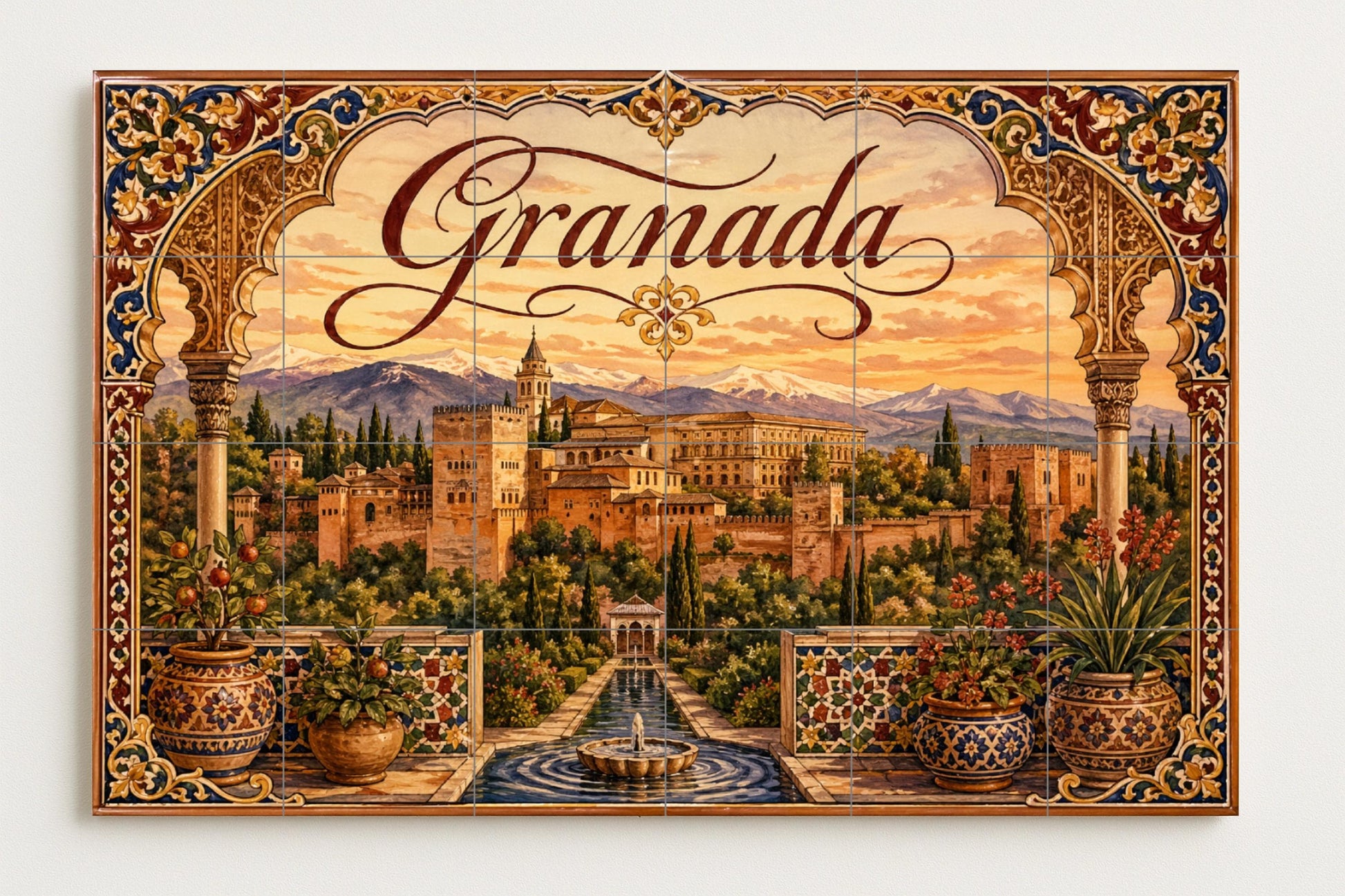 La Alhambra de Granada, decoración de pared — Murale in Piastrelle di Ceramica · Città e Monumenti