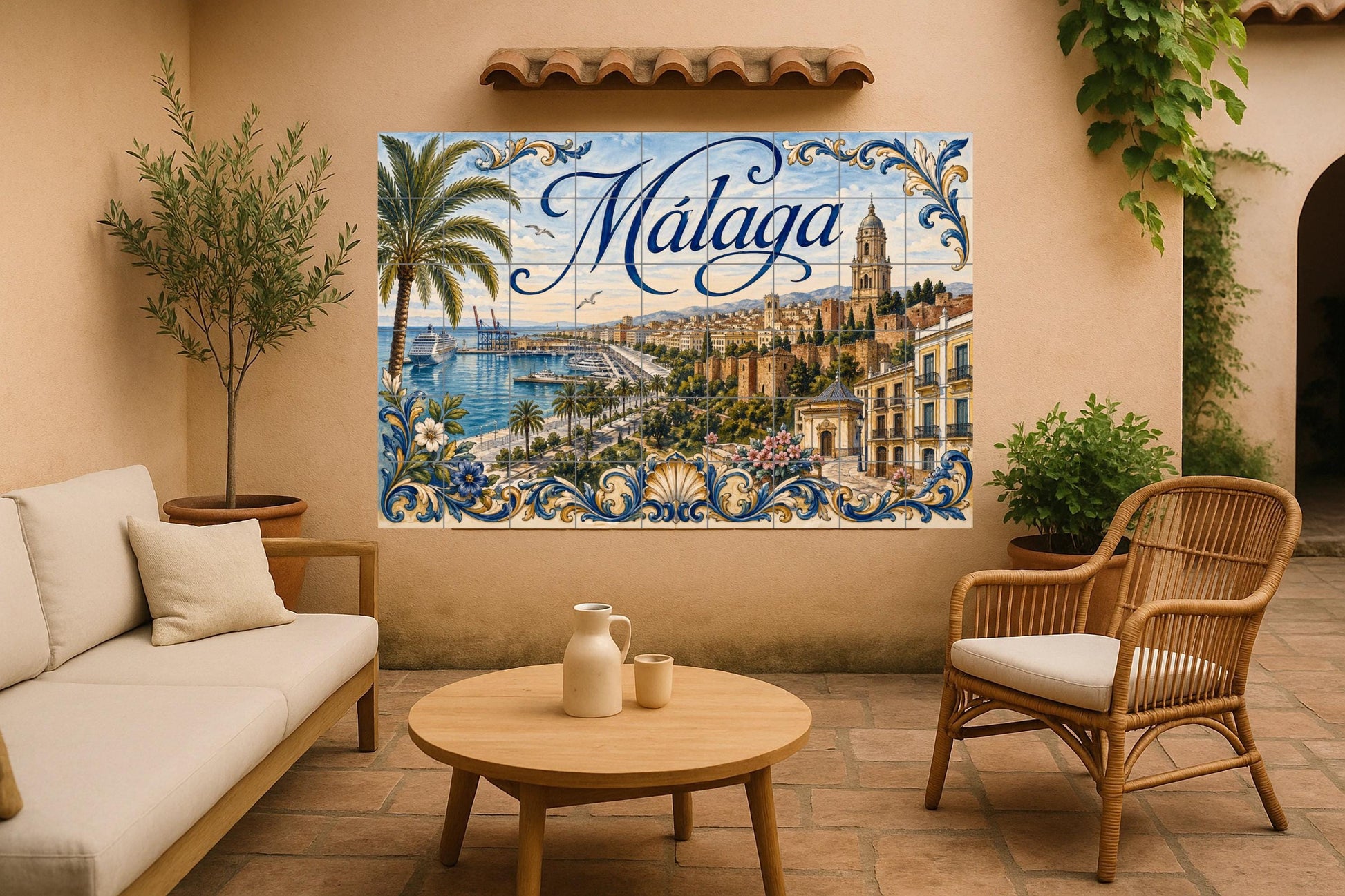 Fliesenbild Mediterránea de Málaga, decoración de pared and — Wahrzeichen-Wandbild