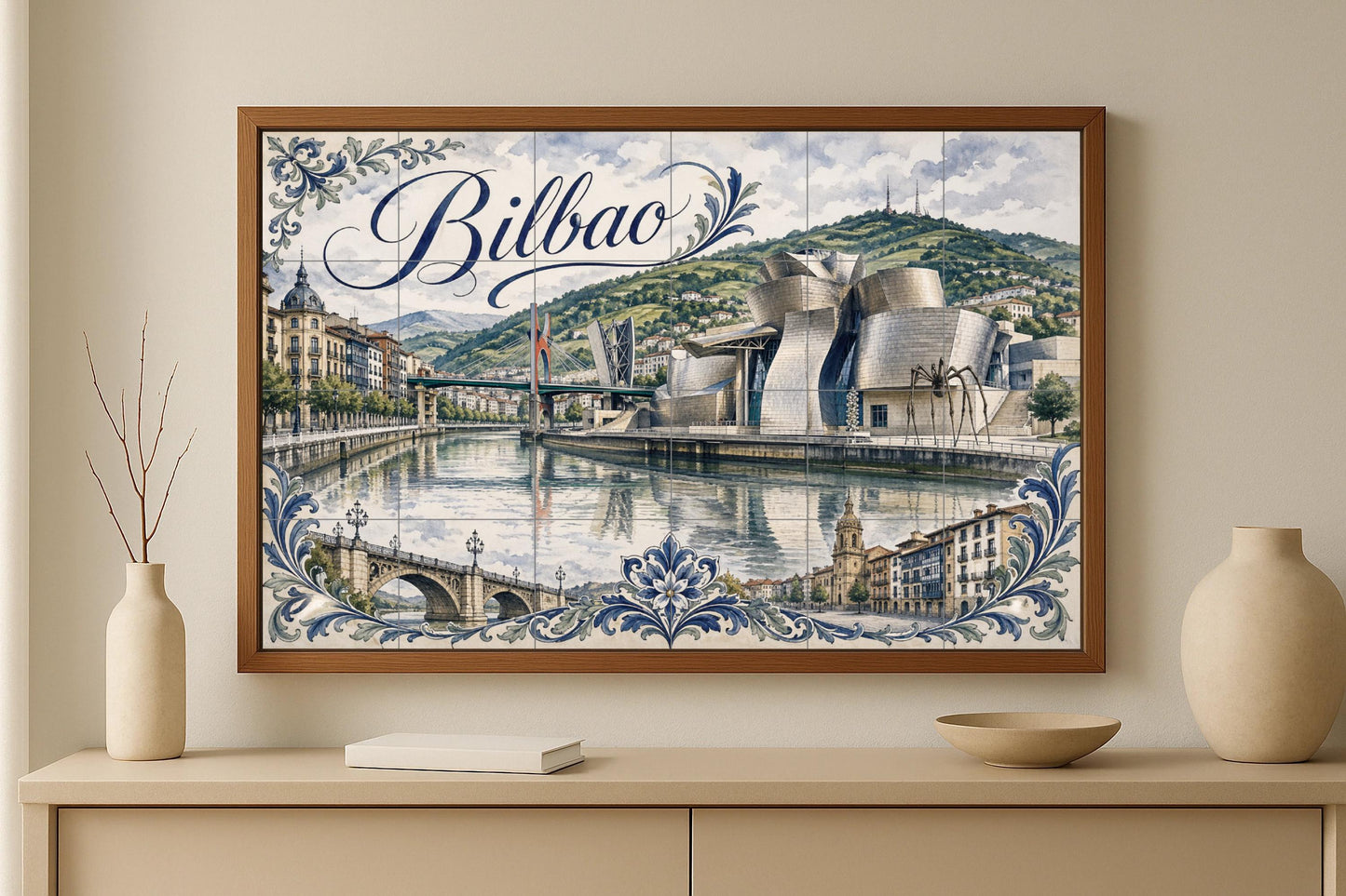 Bilbao Guggenheim, decoración de pared del País · Keramik-Wandbild — Stadtansicht in Fliesen