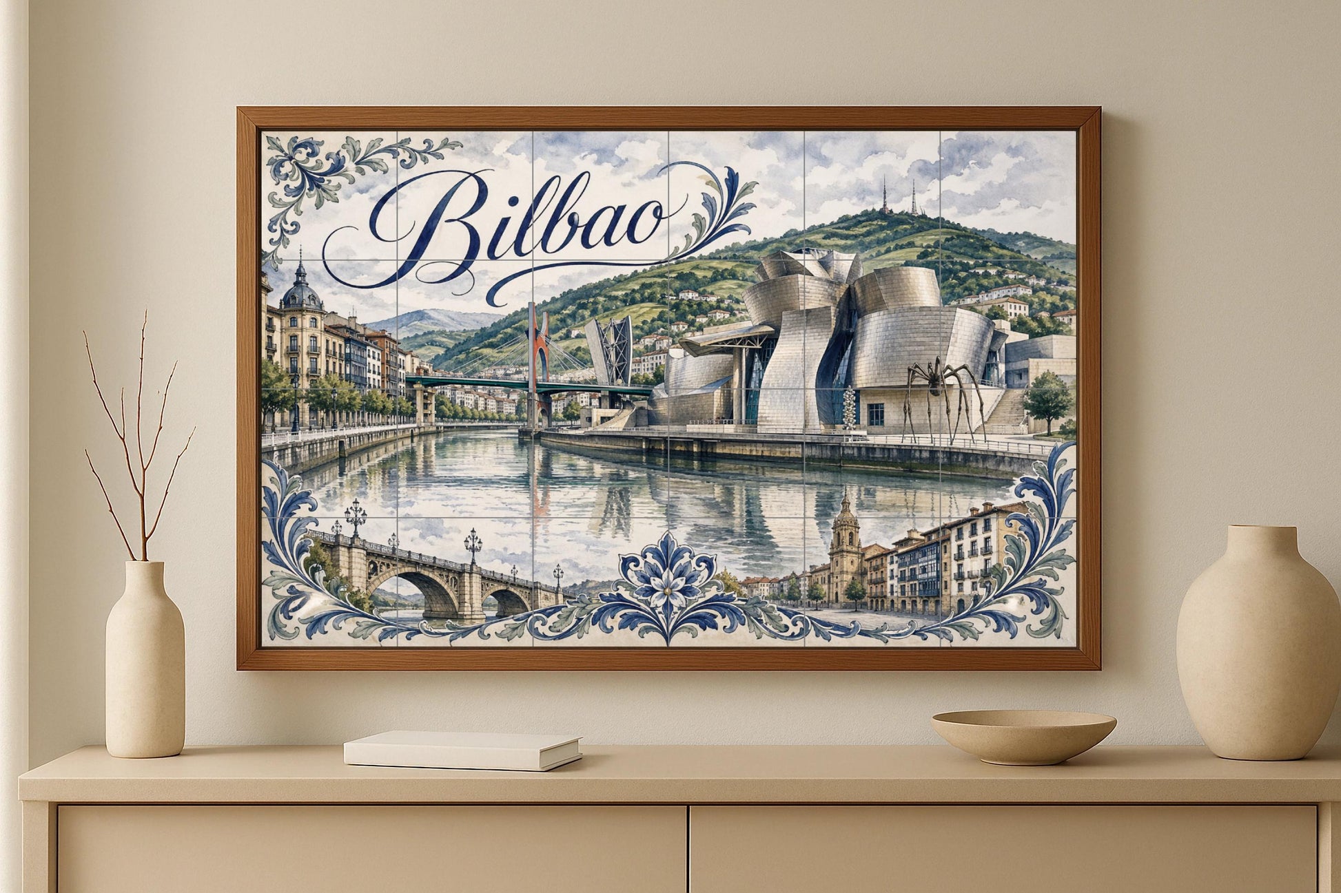 Bilbao Guggenheim, decoración de pared del País · Keramik-Wandbild — Stadtansicht in Fliesen
