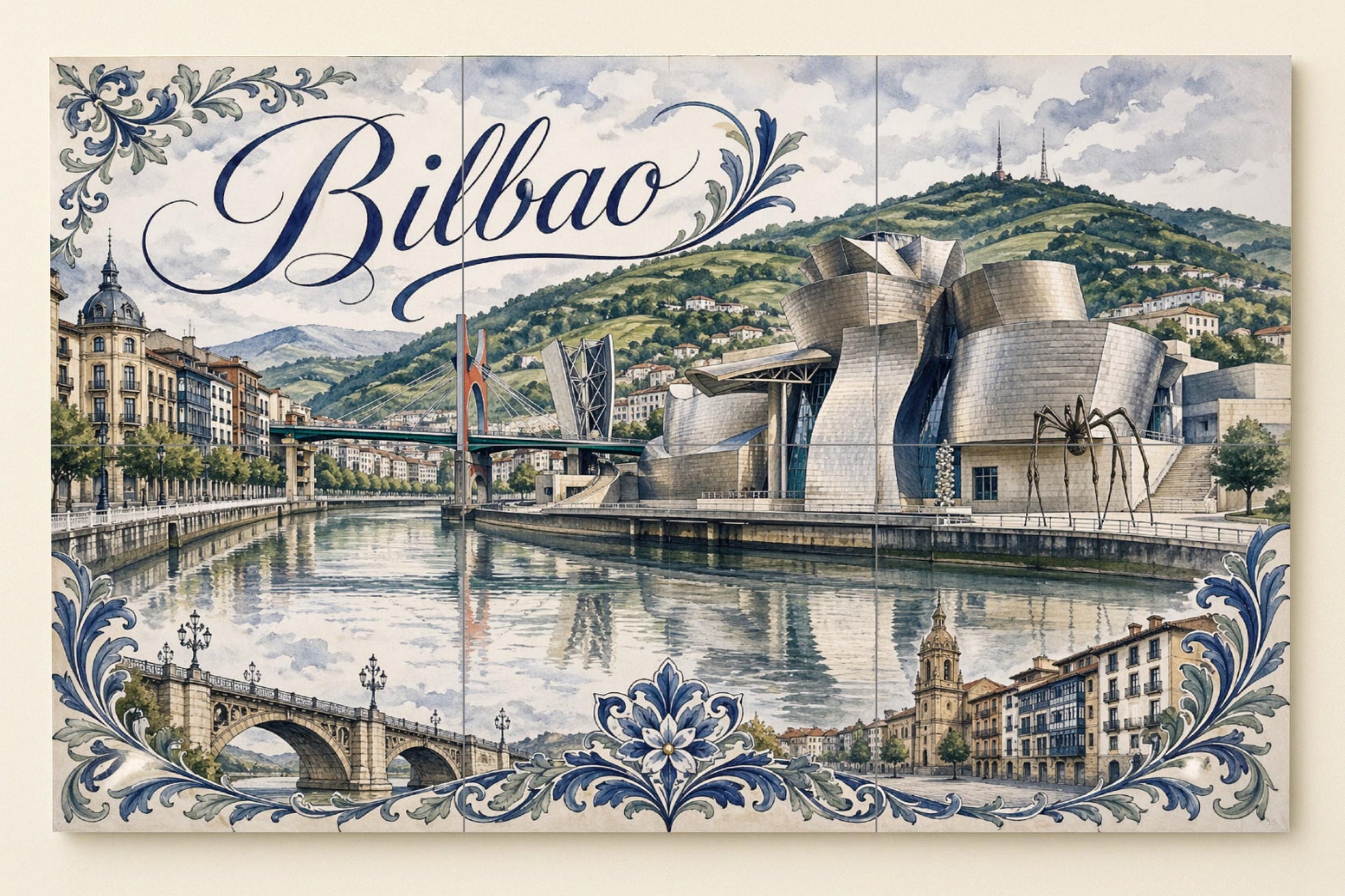 Bilbao Guggenheim, decoración de pared del País · Keramik-Wandbild — Stadtansicht in Fliesen
