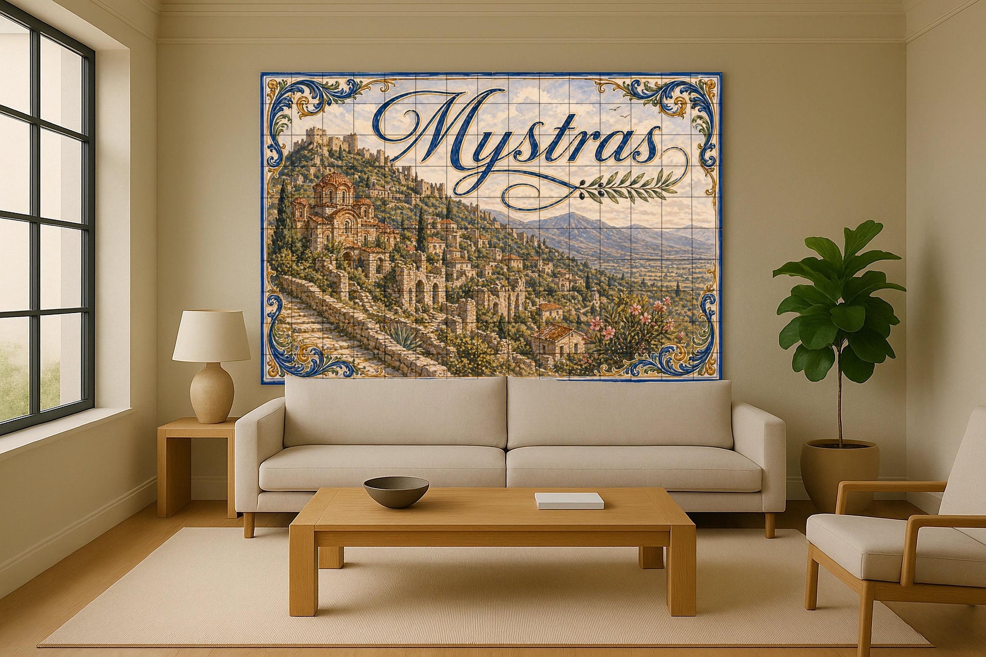 Mural de azulejos de cerámica bizantina de Mystras, decoración de…