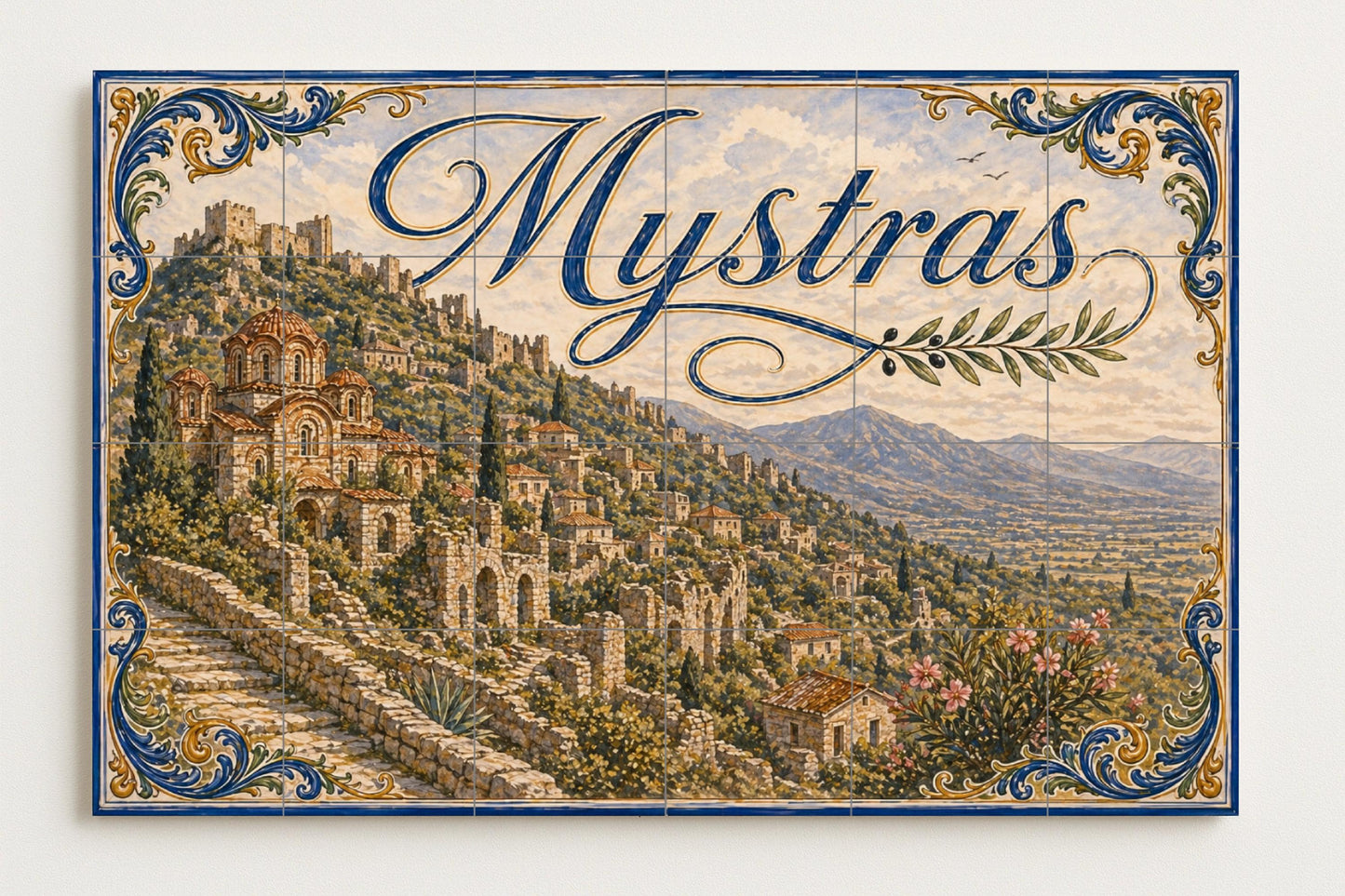 Mural de azulejos de cerámica bizantina de Mystras, decoración de…