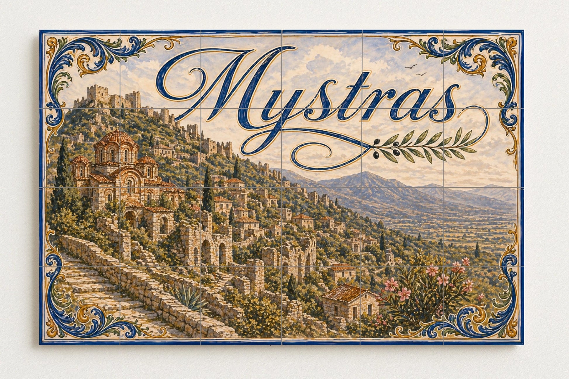 Mural de azulejos de cerámica bizantina de Mystras, decoración de…