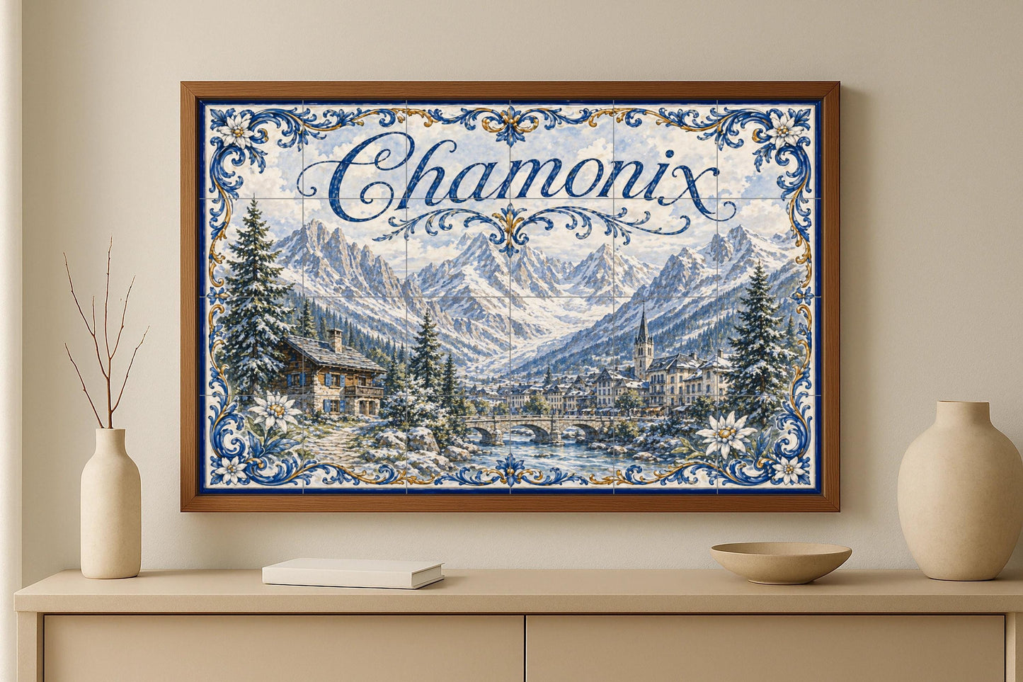 Chamonix Mont Blanc, decoración de pared alpina — Décor Jardin et Nature, Art Mural en Céramique