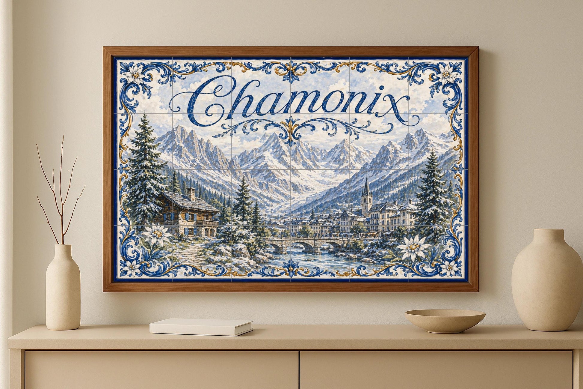 Chamonix Mont Blanc, decoración de pared alpina — Décor Jardin et Nature, Art Mural en Céramique