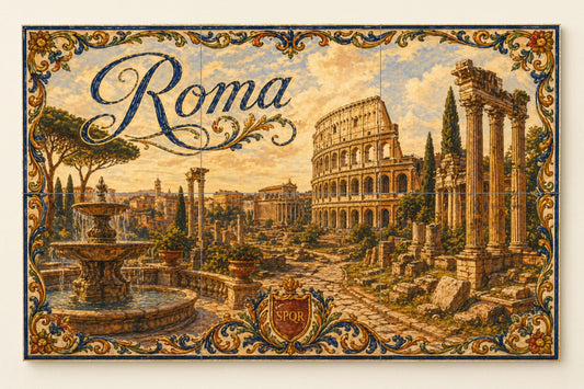 Ceramic Tile Mural: Del Coliseo de Roma, decoración de pared histór — Cityscape in Tile