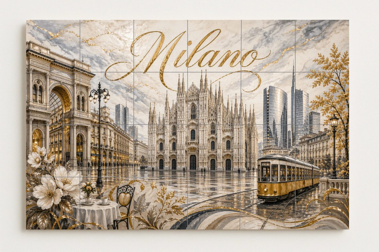 Del Duomo de Milán, elegante decoración de pare — Fresque Murale en Carreaux de Céramique · Villes et Monuments