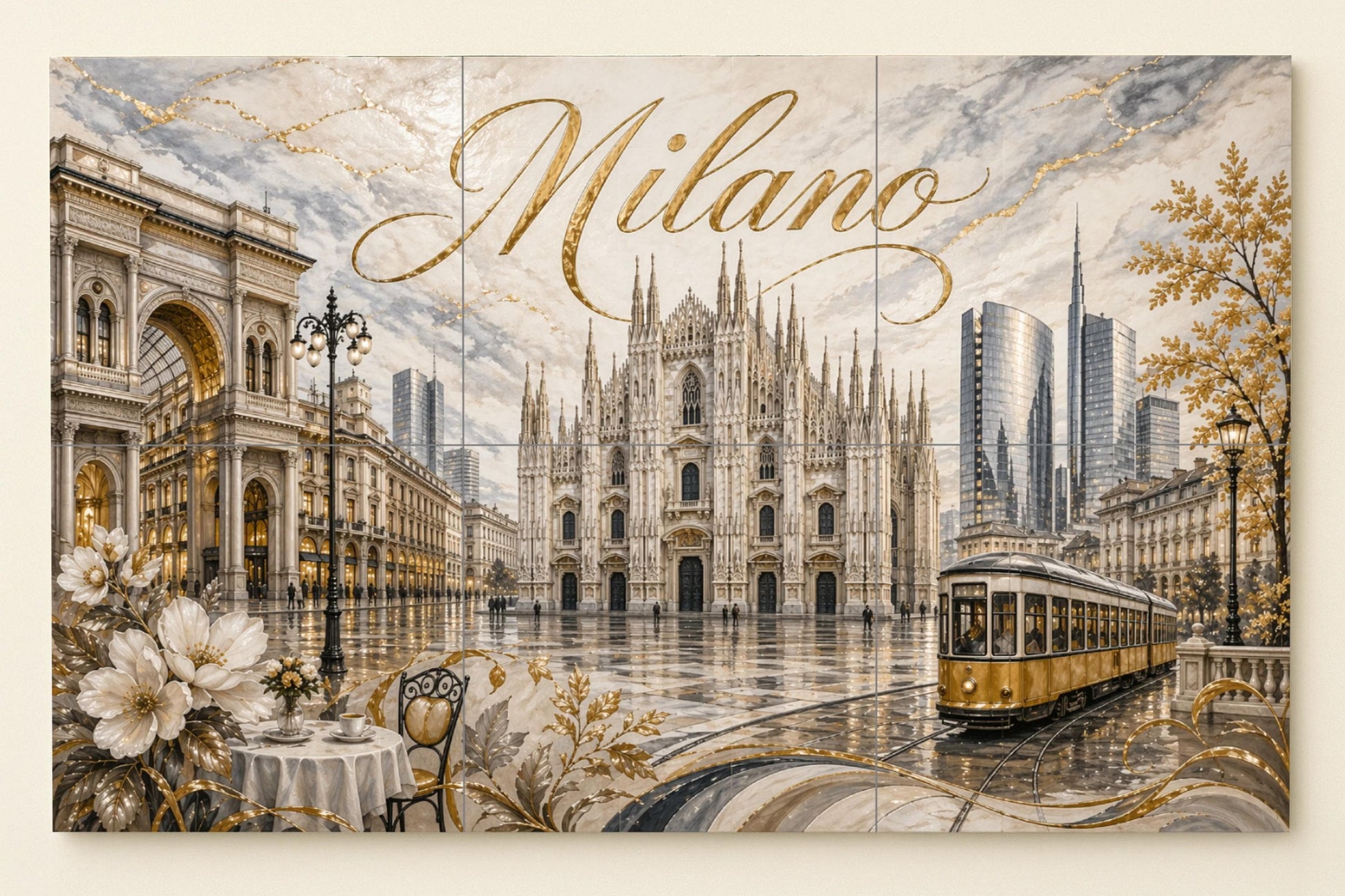 Del Duomo de Milán, elegante decoración de pare — Fresque Murale en Carreaux de Céramique · Villes et Monuments