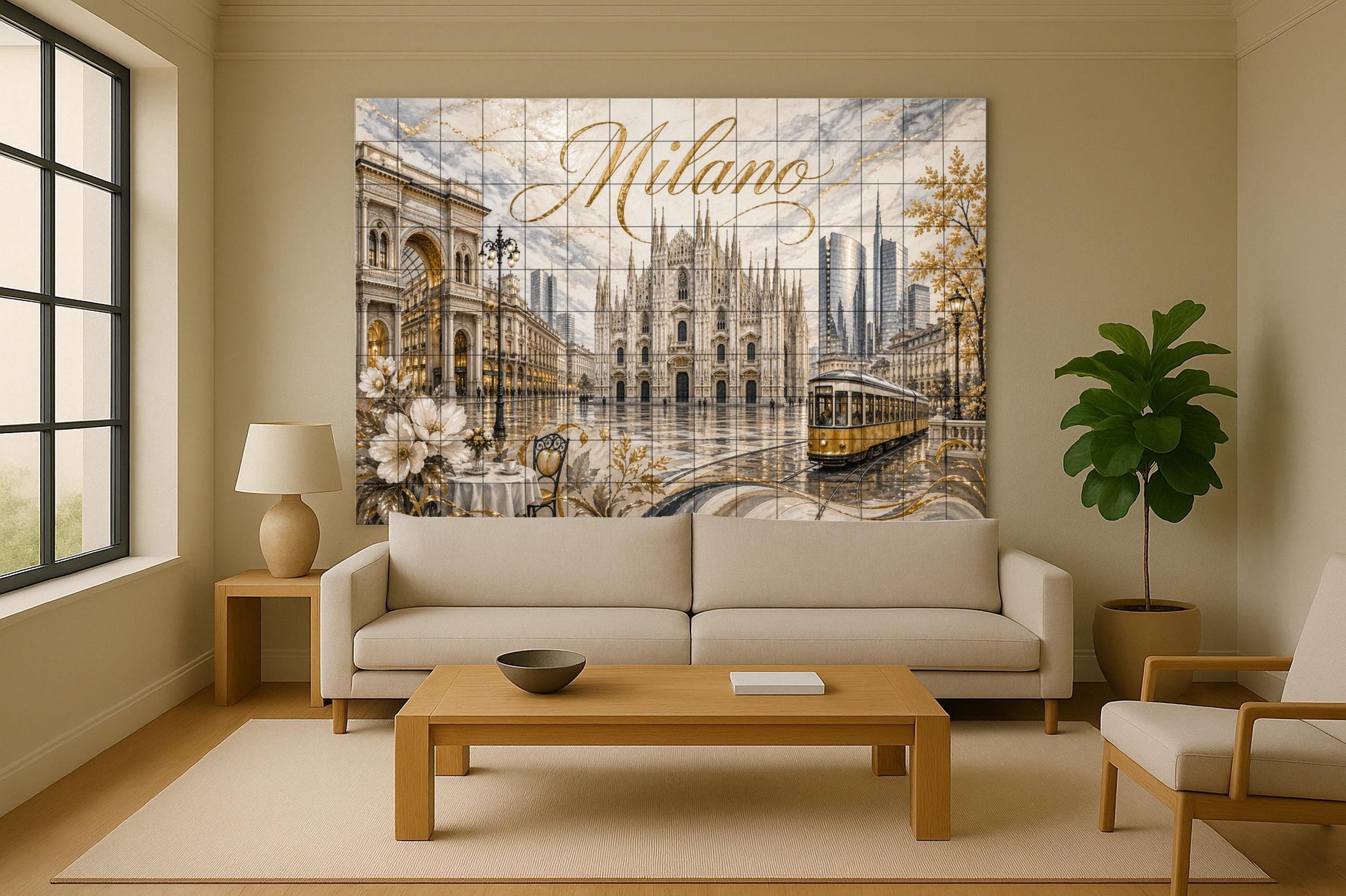 Del Duomo de Milán, elegante decoración de pare — Fresque Murale en Carreaux de Céramique · Villes et Monuments