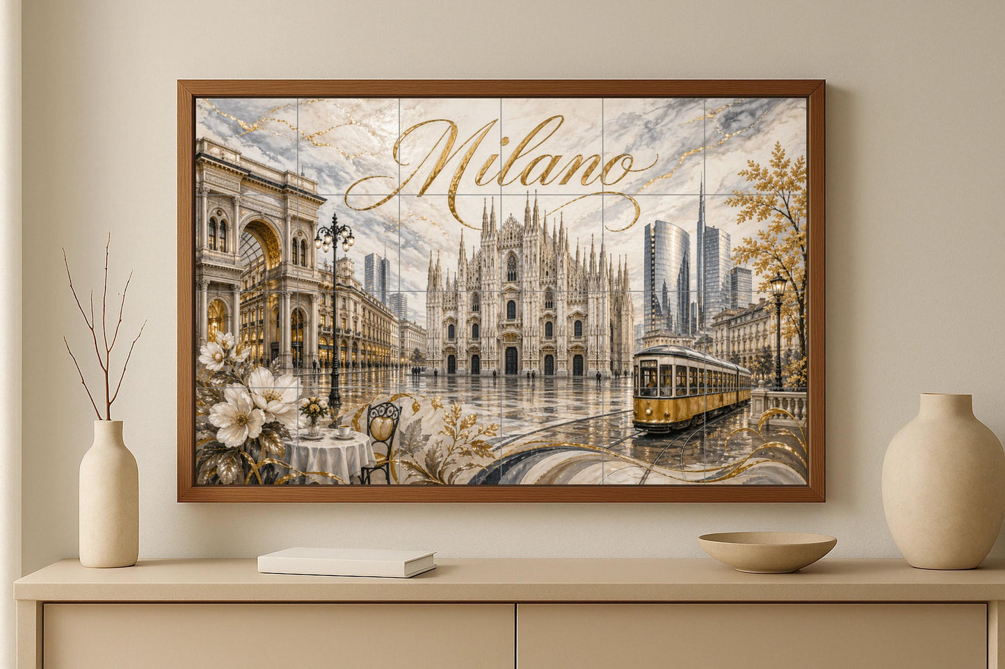 Del Duomo de Milán, elegante decoración de pare — Fresque Murale en Carreaux de Céramique · Villes et Monuments