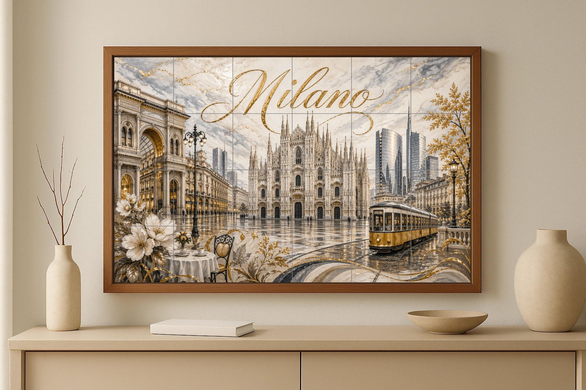 Del Duomo de Milán, elegante decoración de pare — Fresque Murale en Carreaux de Céramique · Villes et Monuments