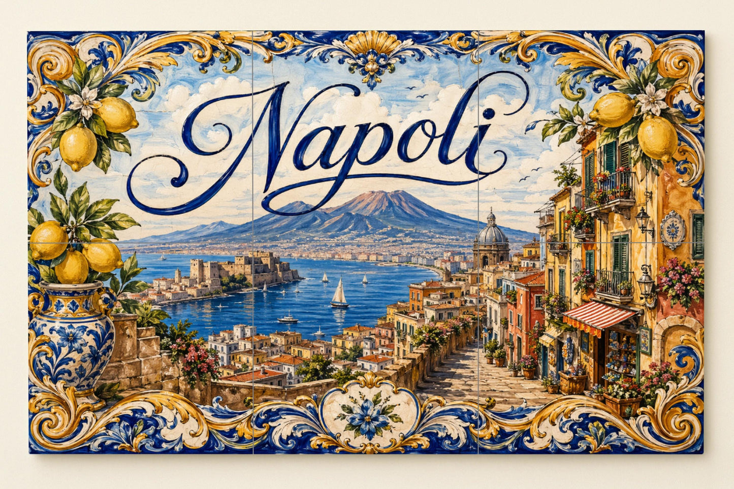 Ceramic Tile Mural: Del Monte Vesubio de Nápoles, decoración de par — Landmark Mural