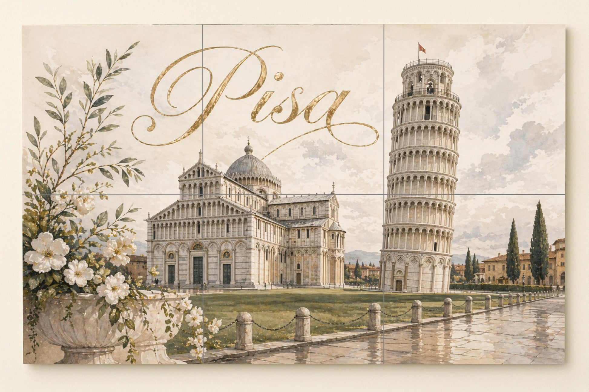 Ceramic Tile Mural: Tower Inclinada of Pisa, Elegant decorac — Cityscape in Tile