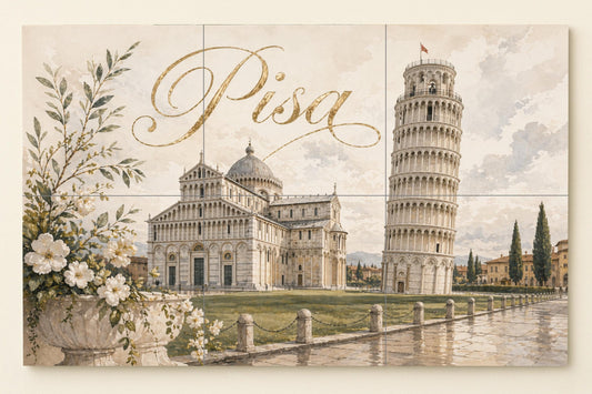 Ceramic Tile Mural: Tower Inclinada of Pisa, Elegant decorac — Cityscape in Tile