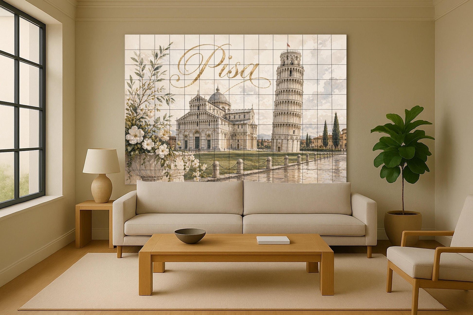 Ceramic Tile Mural: Tower Inclinada of Pisa, Elegant decorac — Cityscape in Tile