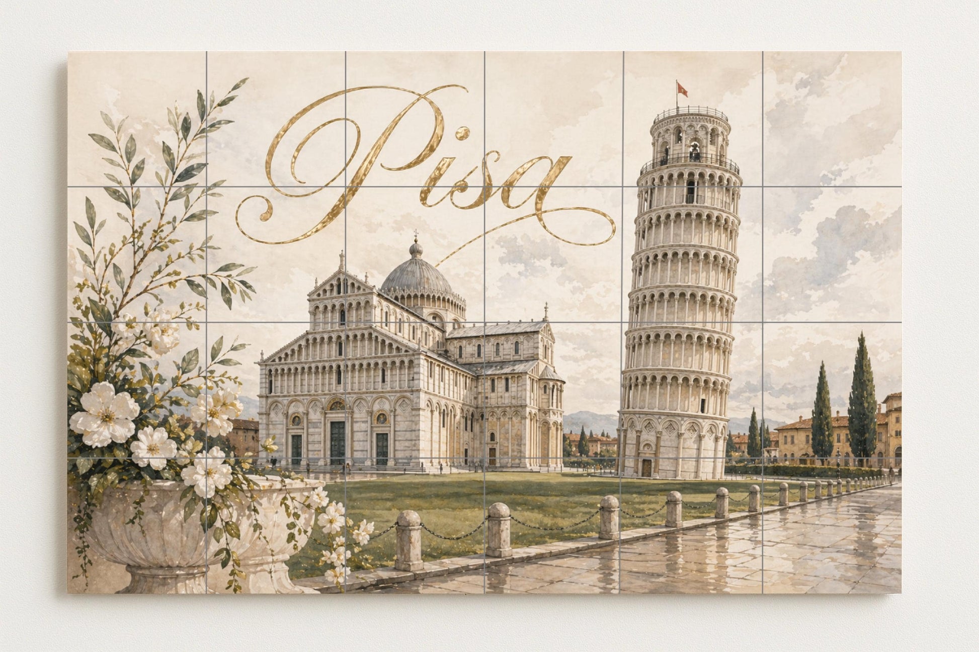 Ceramic Tile Mural: Tower Inclinada of Pisa, Elegant decorac — Cityscape in Tile