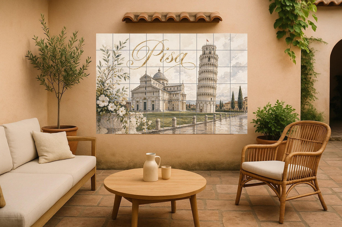 Ceramic Tile Mural: Tower Inclinada of Pisa, Elegant decorac — Cityscape in Tile