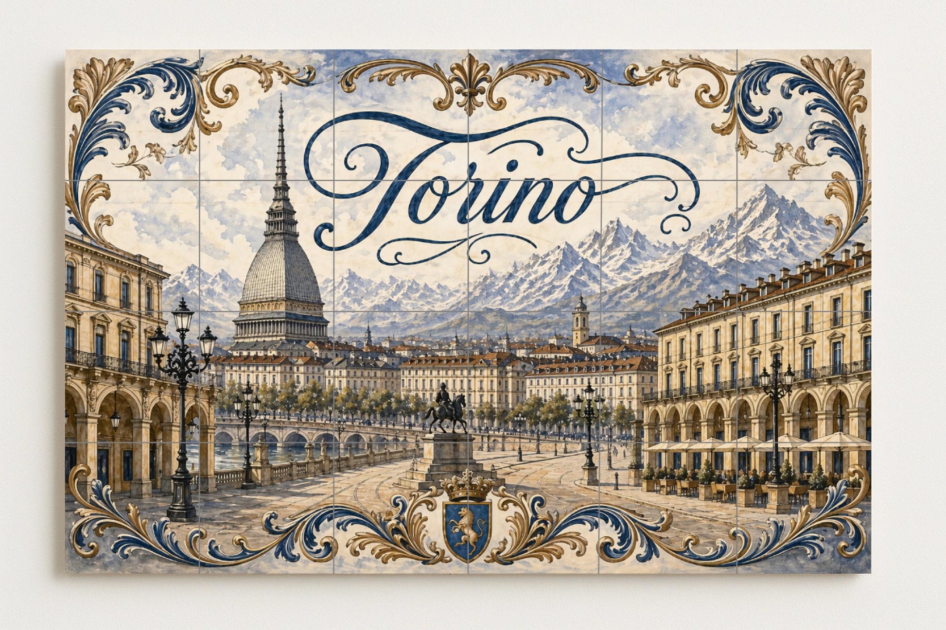 Mural de azulejos cerámicos Mole Antonelliana de Turín, elegante…