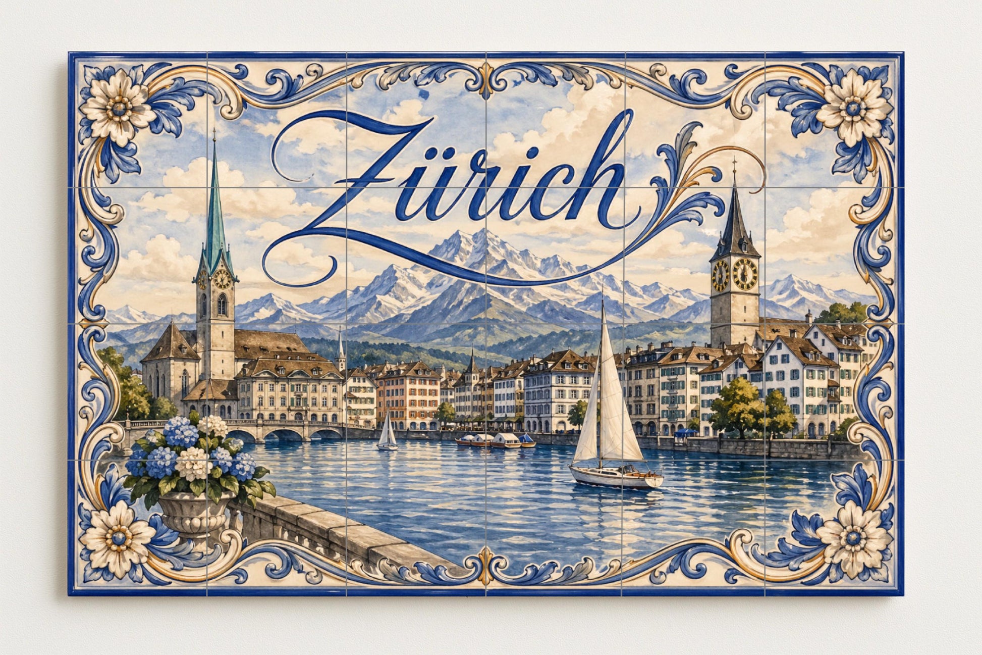 Zúrich, Suisse, Art Mural de la Ville lacus · Fresque Céramique — Fresque de Monument