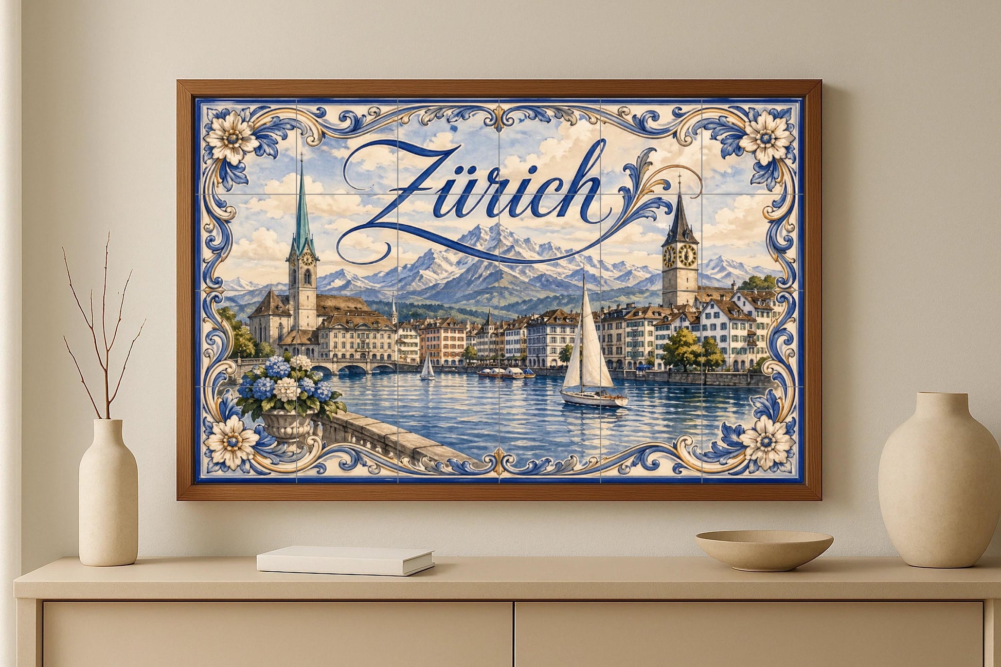 Zúrich, Suisse, Art Mural de la Ville lacus · Fresque Céramique — Fresque de Monument