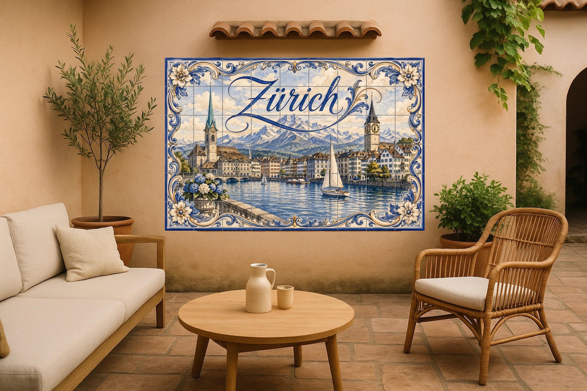 Zúrich, Suisse, Art Mural de la Ville lacus · Fresque Céramique — Fresque de Monument