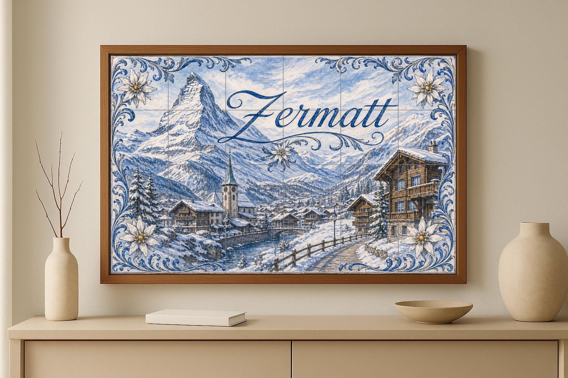 Fresque en Carrelage Zermatt, Suisse, Art Mural Alpin du Matter — Décor Mural Voyage