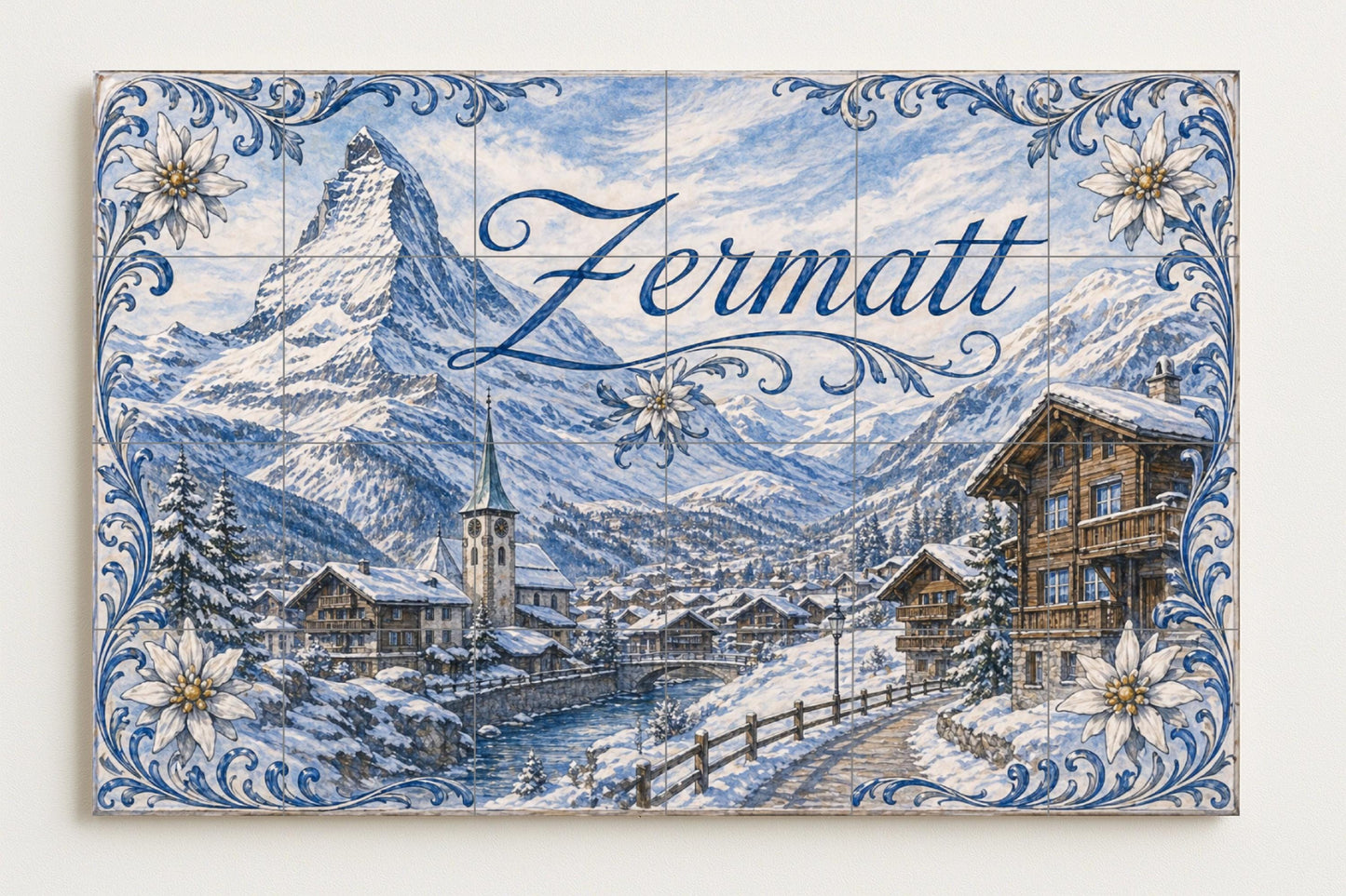 Fresque en Carrelage Zermatt, Suisse, Art Mural Alpin du Matter — Décor Mural Voyage