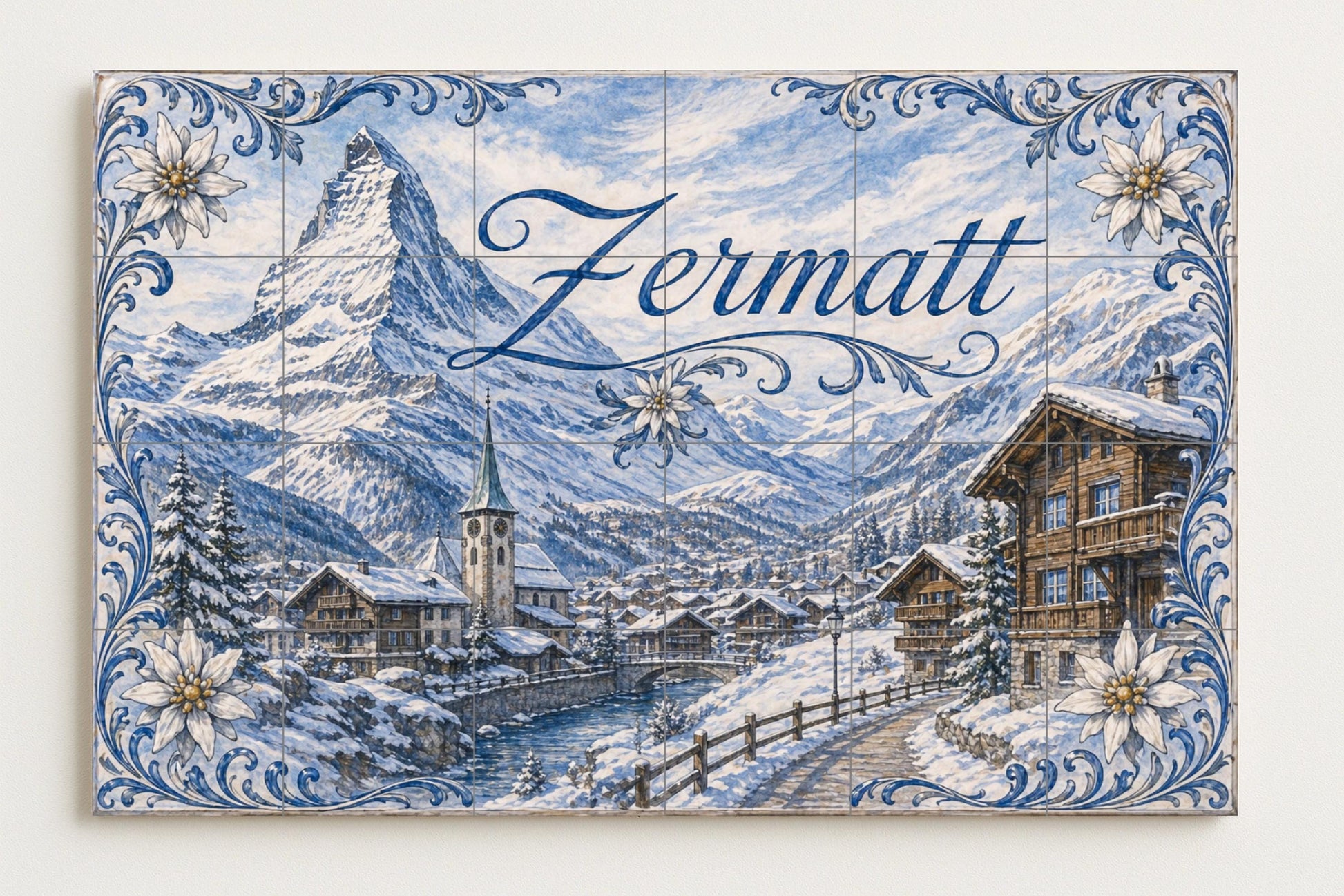 Fresque en Carrelage Zermatt, Suisse, Art Mural Alpin du Matter — Décor Mural Voyage
