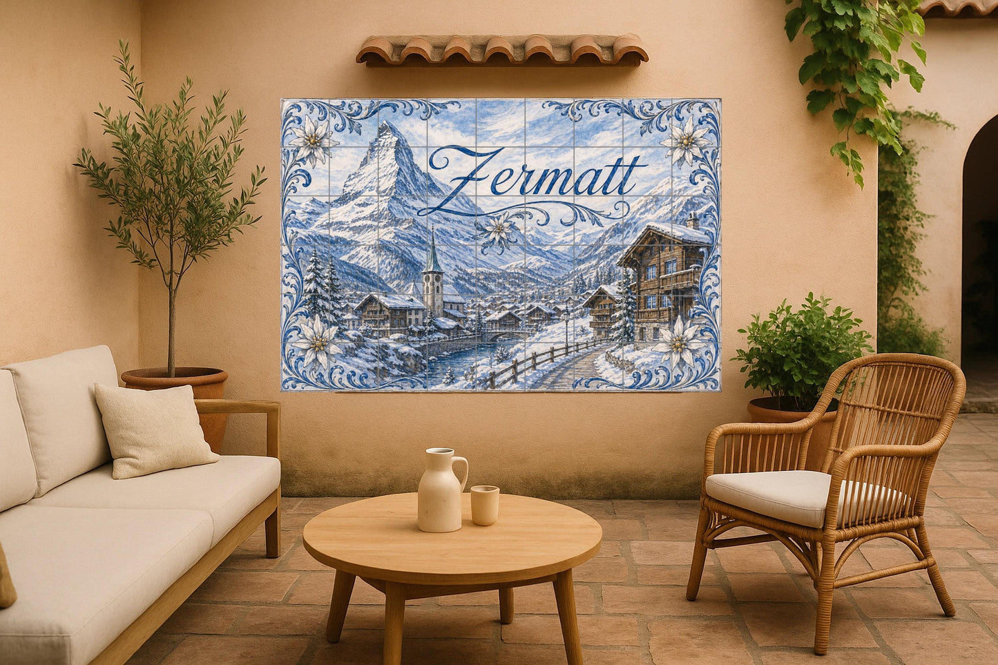 Fresque en Carrelage Zermatt, Suisse, Art Mural Alpin du Matter — Décor Mural Voyage