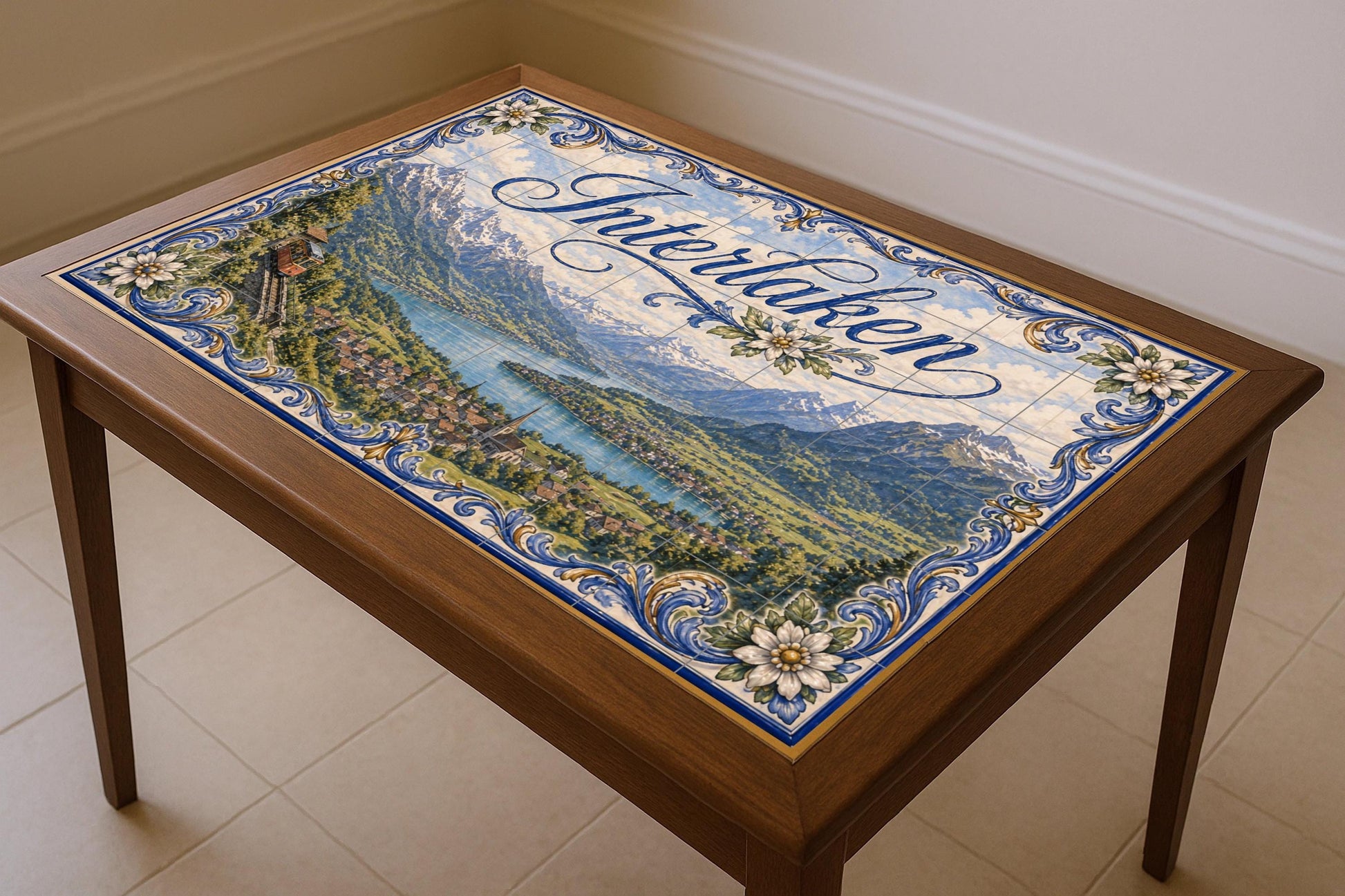 Mural de azulejos de cerámica de Interlaken, Suiza, arte mural del…