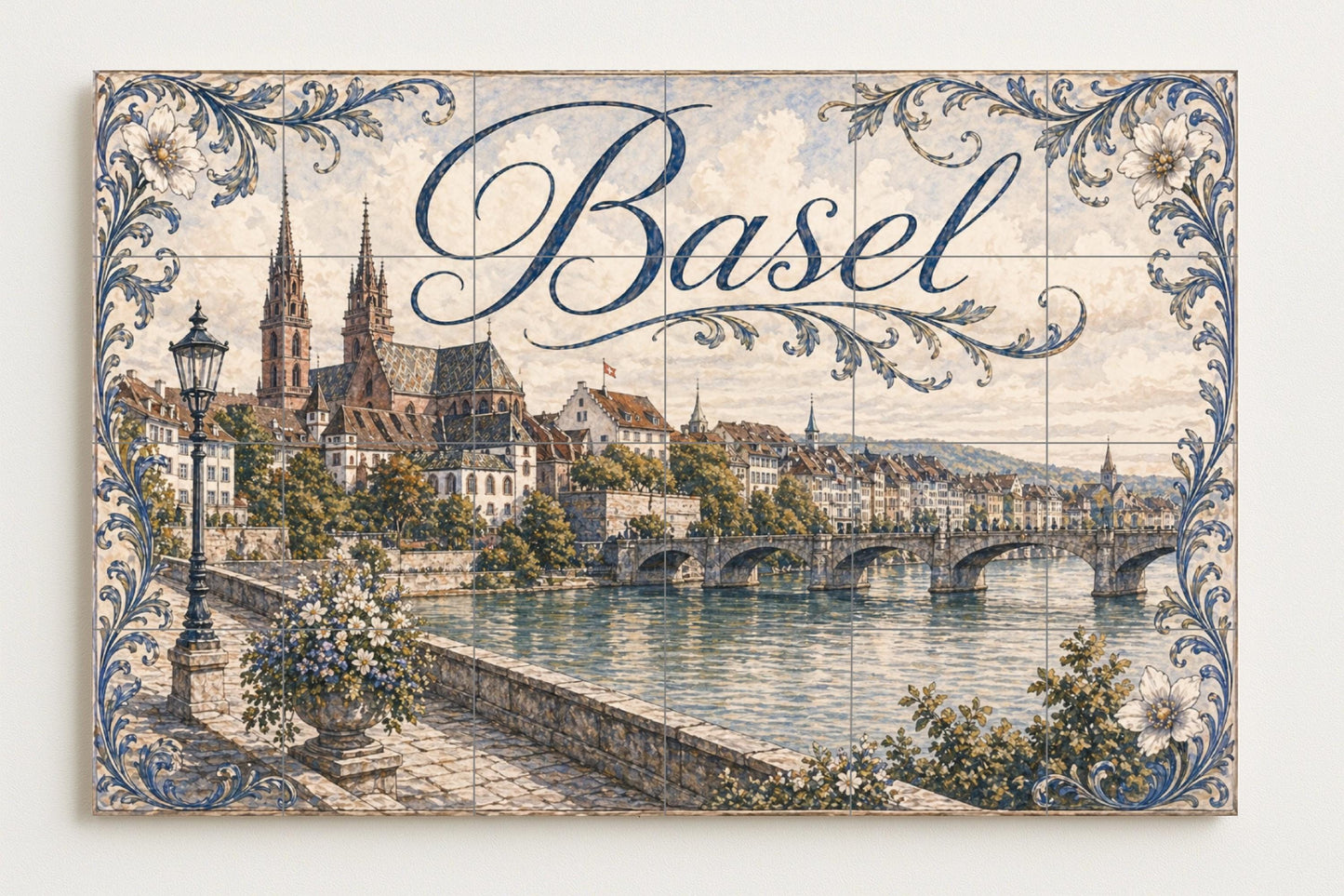 Mural de azulejos de cerámica de Basilea, panel de arte mural con…