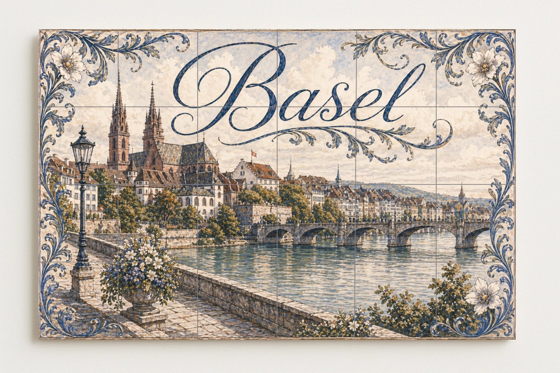 Mural de azulejos de cerámica de Basilea, panel de arte mural con…