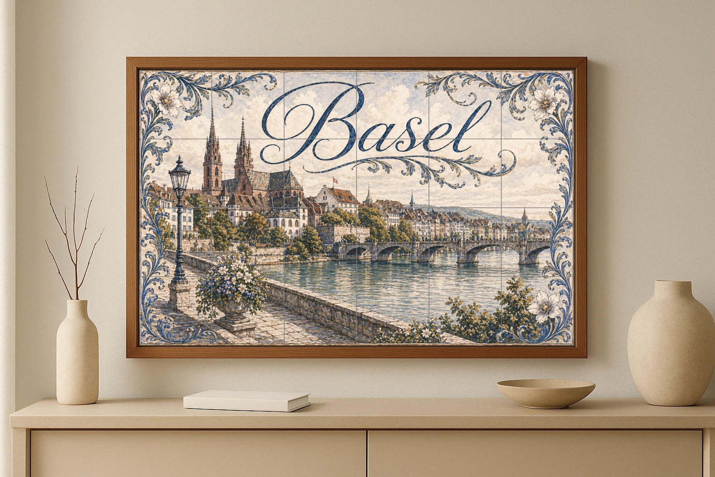 Mural de azulejos de cerámica de Basilea, panel de arte mural con…