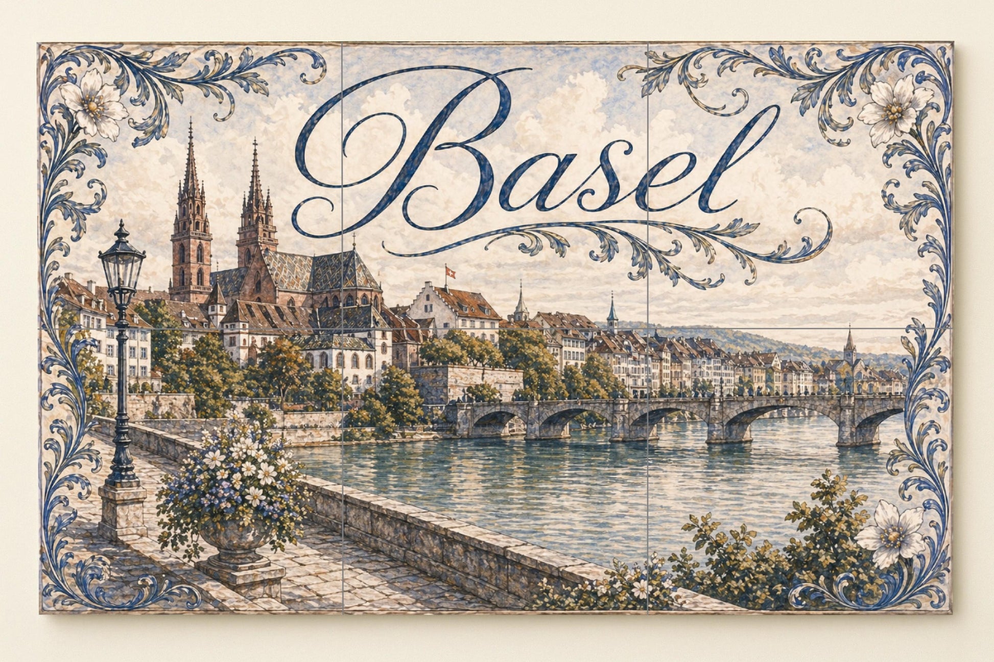 Mural de azulejos de cerámica de Basilea, panel de arte mural con…