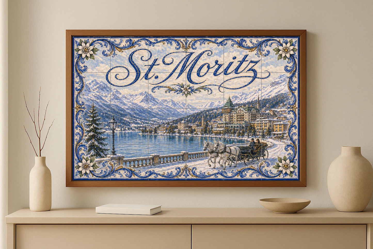 St. Moritz, Art Mural de invierno de les — Paysage Botanique, Art Mural en Céramique