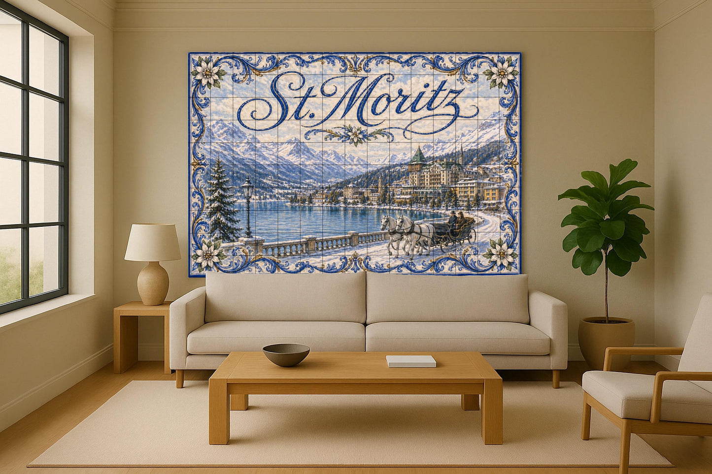 St. Moritz, Art Mural de invierno de les — Paysage Botanique, Art Mural en Céramique