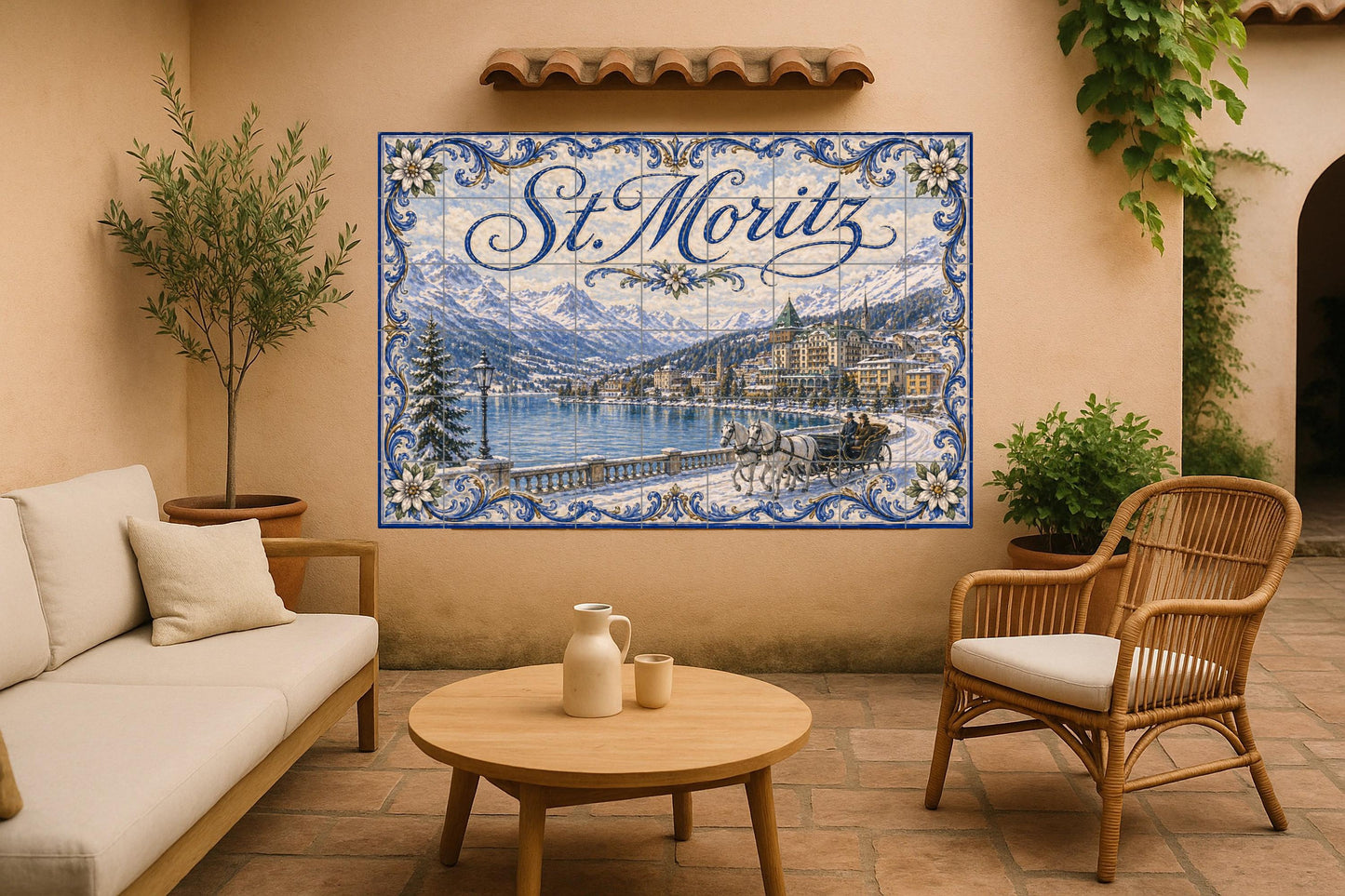 St. Moritz, Art Mural de invierno de les — Paysage Botanique, Art Mural en Céramique