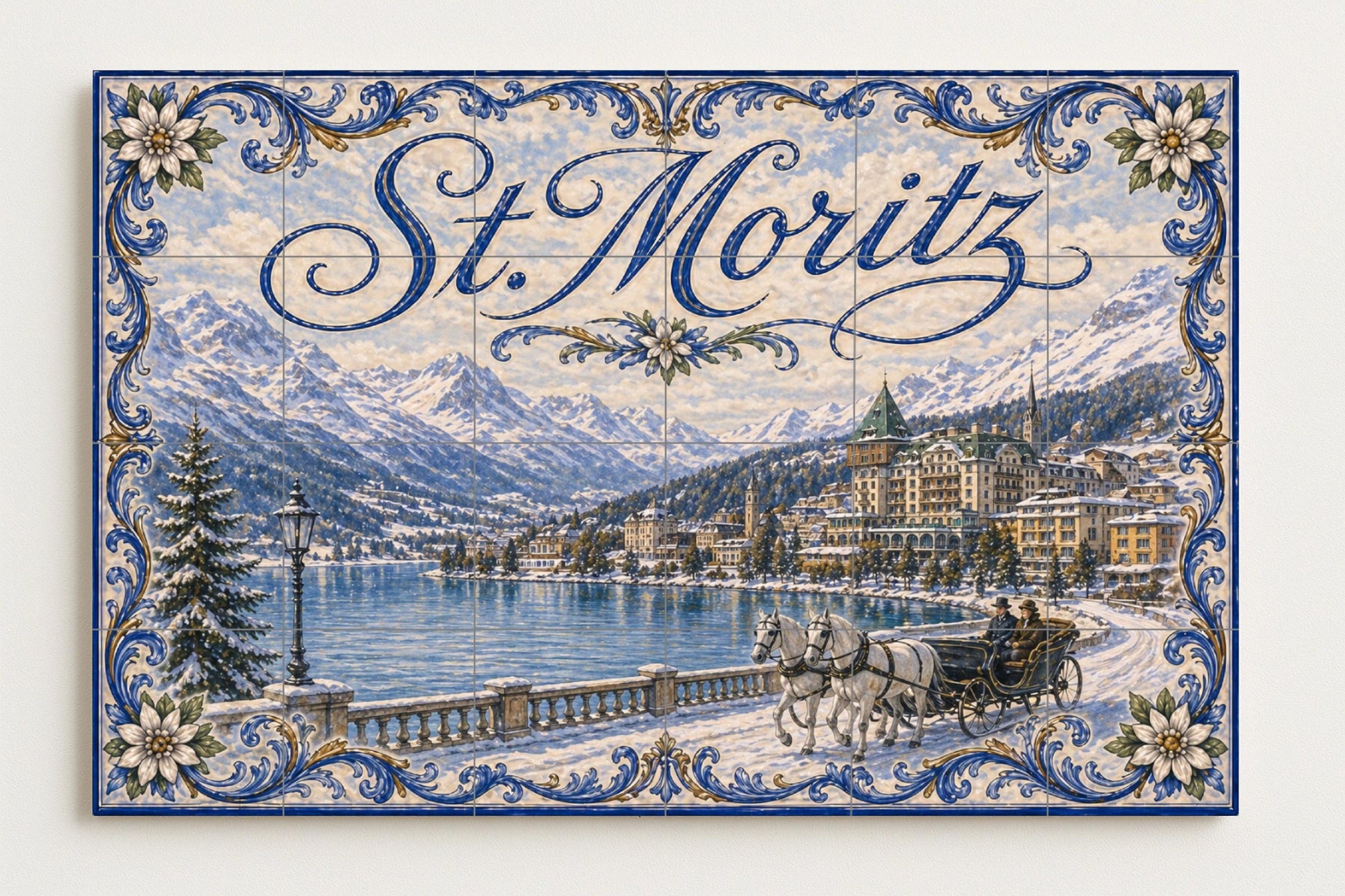 St. Moritz, Art Mural de invierno de les — Paysage Botanique, Art Mural en Céramique