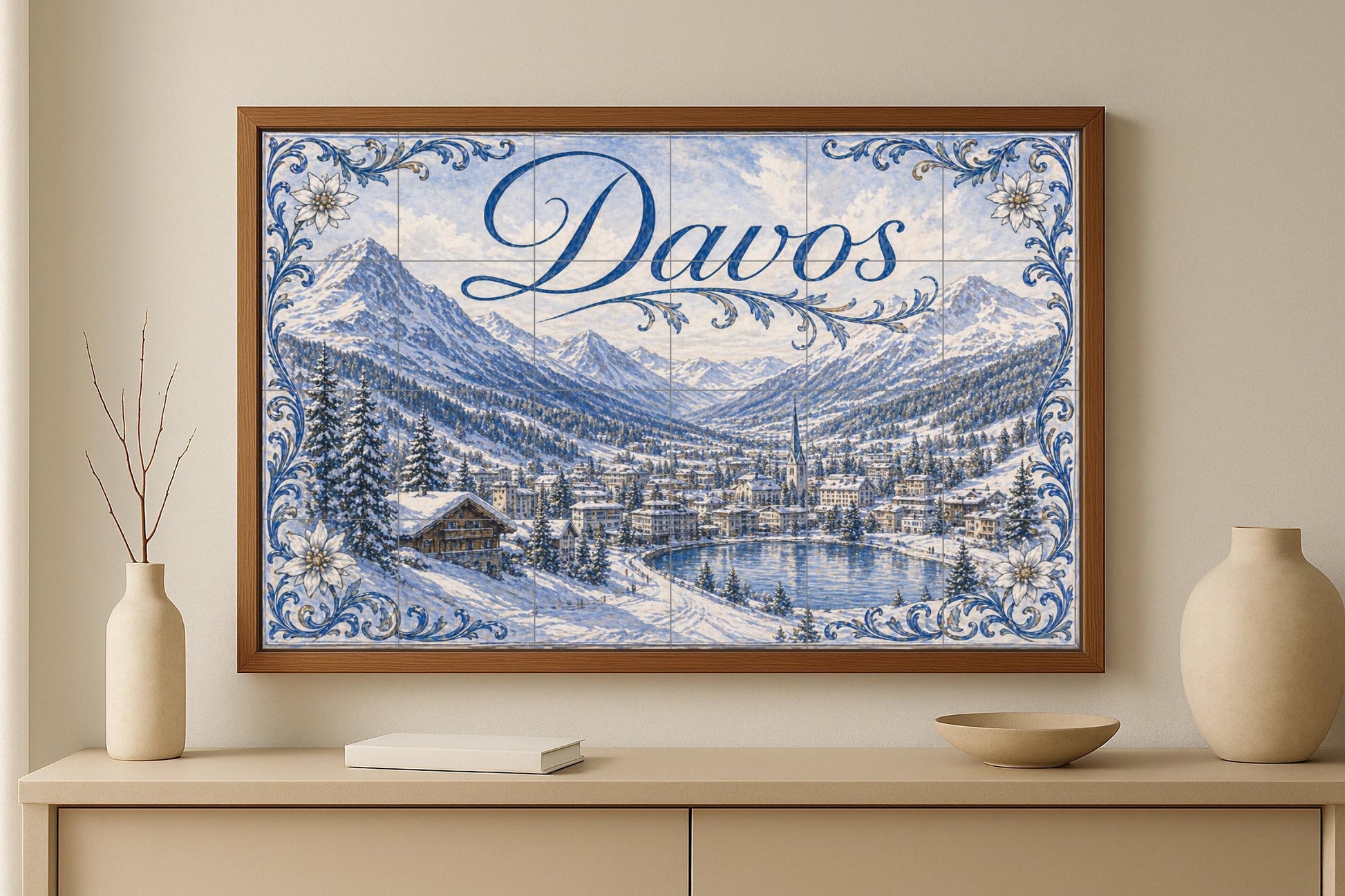 Davos, panel decorativo de pared con paisaje — Natur-Wandkunst, Wandkunst aus Keramikfliesen